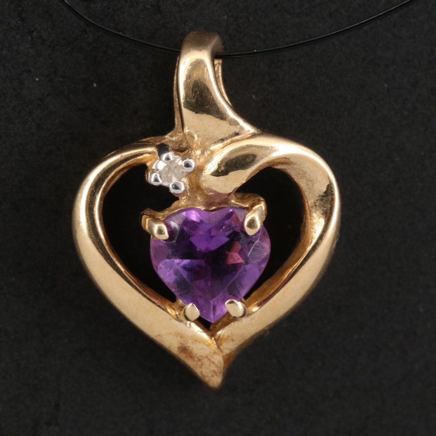 14K Amethyst and Diamond Heart Pendant