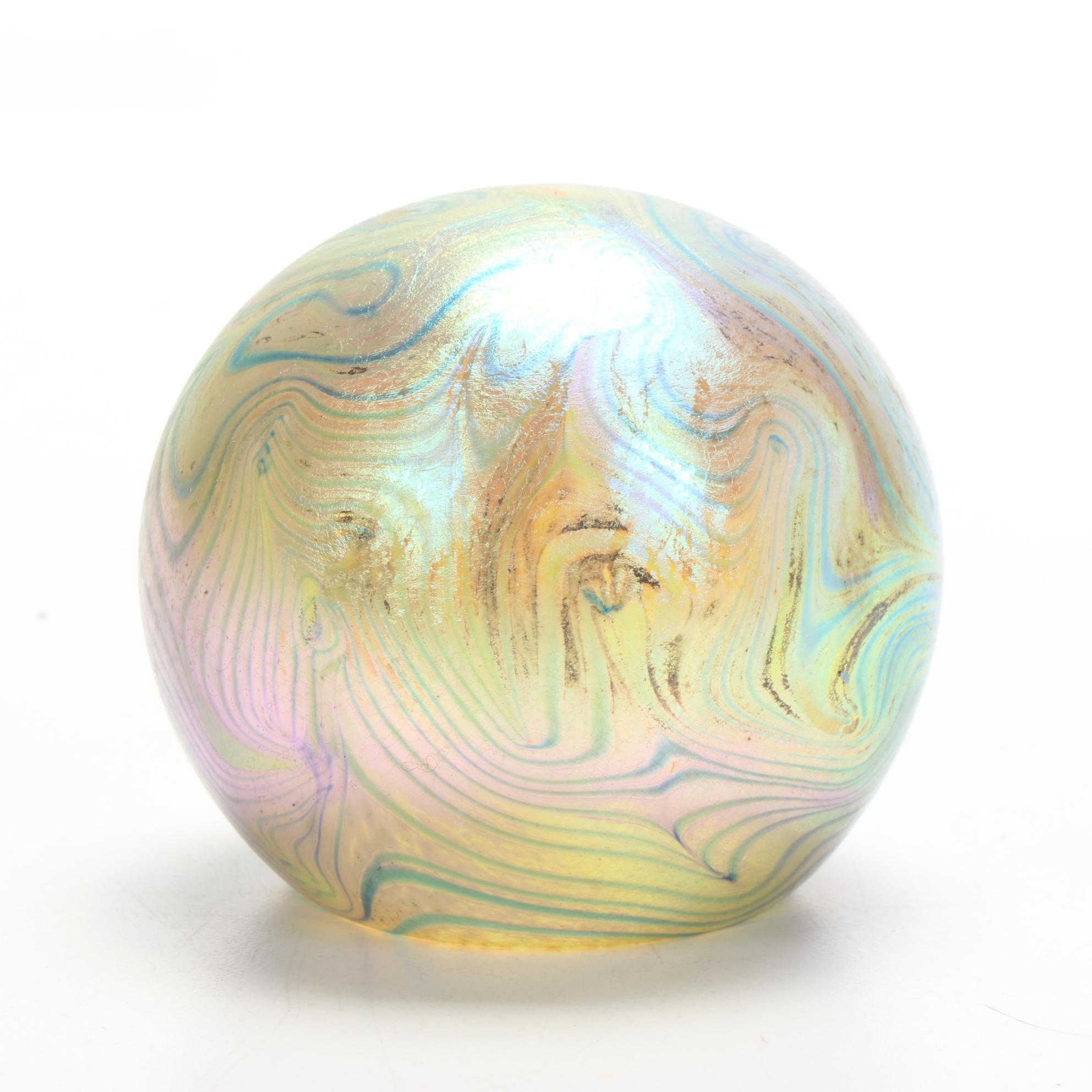 Robert Eickholt "Deep Sea" and Pulled Feather Handblown Art Glass Paperweights