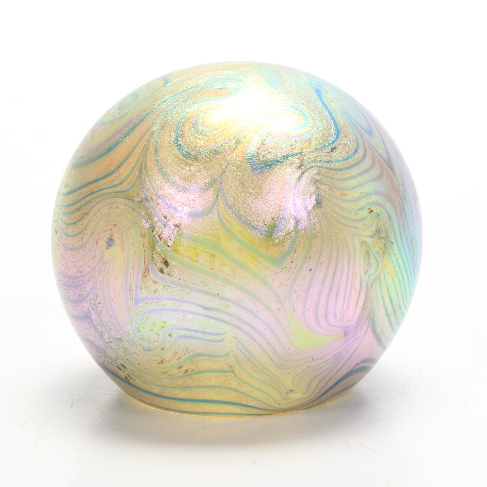 Robert Eickholt "Deep Sea" and Pulled Feather Handblown Art Glass Paperweights