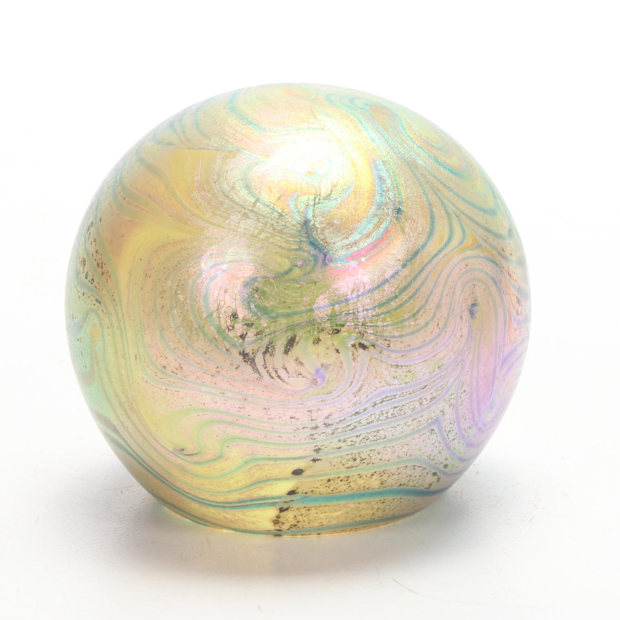Robert Eickholt "Deep Sea" and Pulled Feather Handblown Art Glass Paperweights
