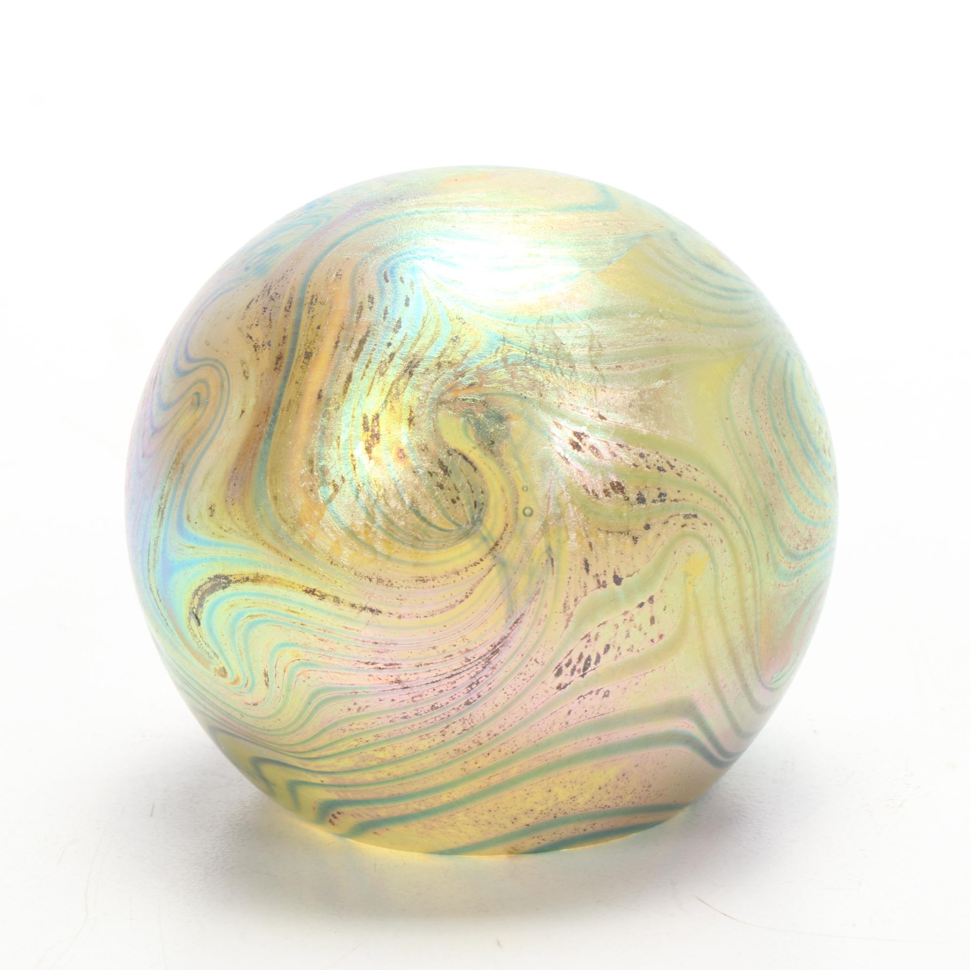 Robert Eickholt "Deep Sea" and Pulled Feather Handblown Art Glass Paperweights