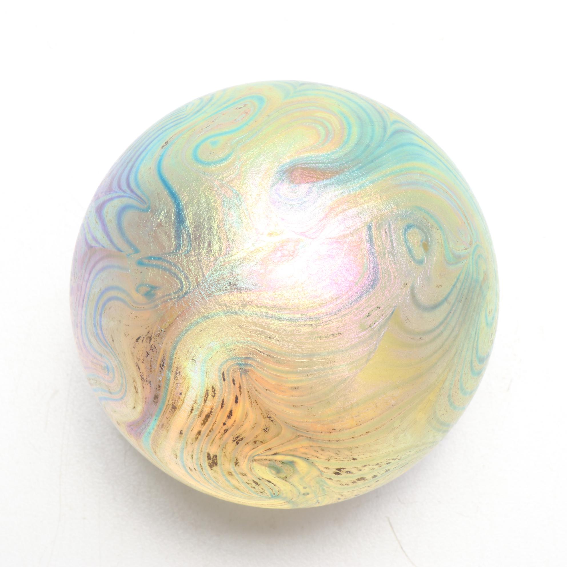 Robert Eickholt "Deep Sea" and Pulled Feather Handblown Art Glass Paperweights