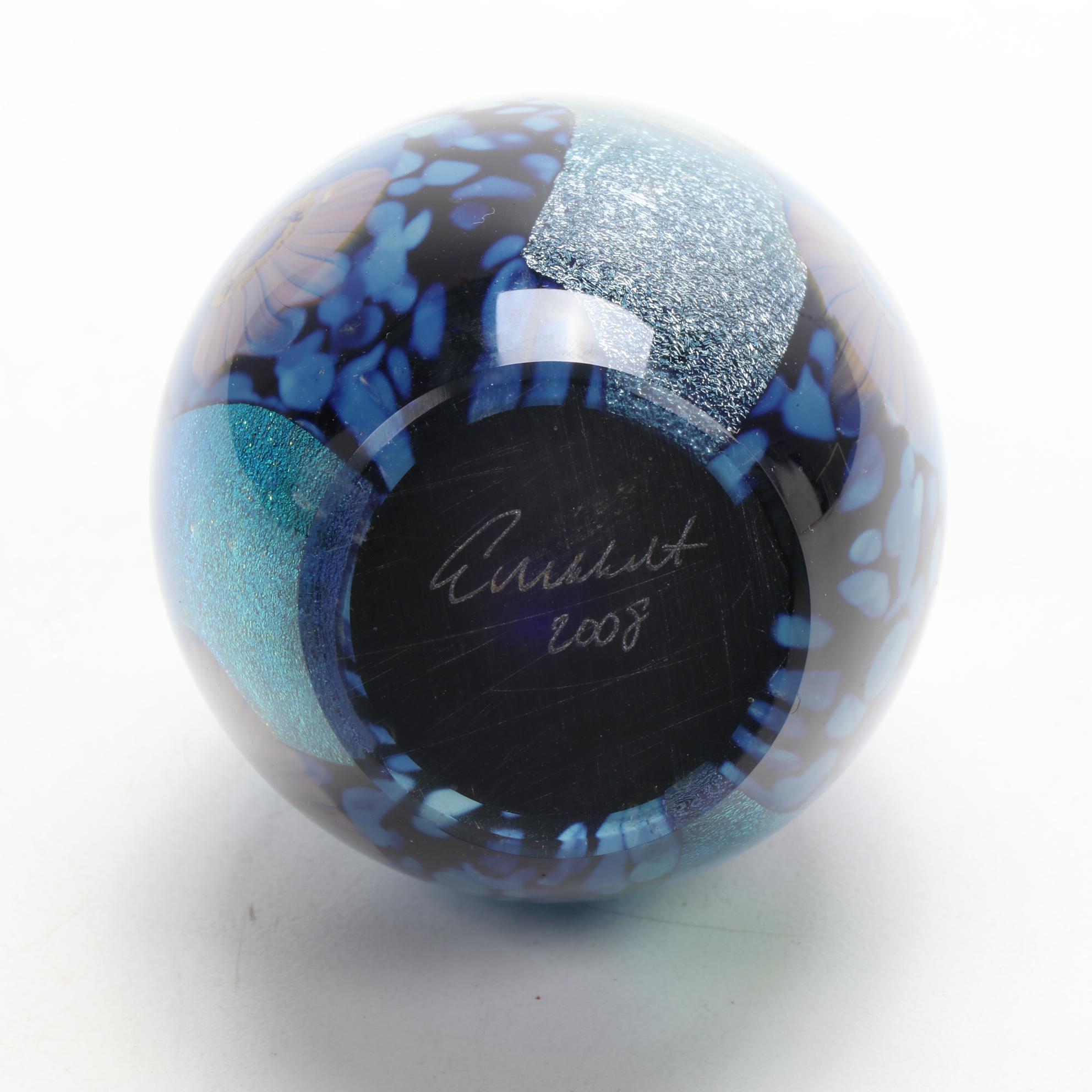 Robert Eickholt "Deep Sea" and Pulled Feather Handblown Art Glass Paperweights