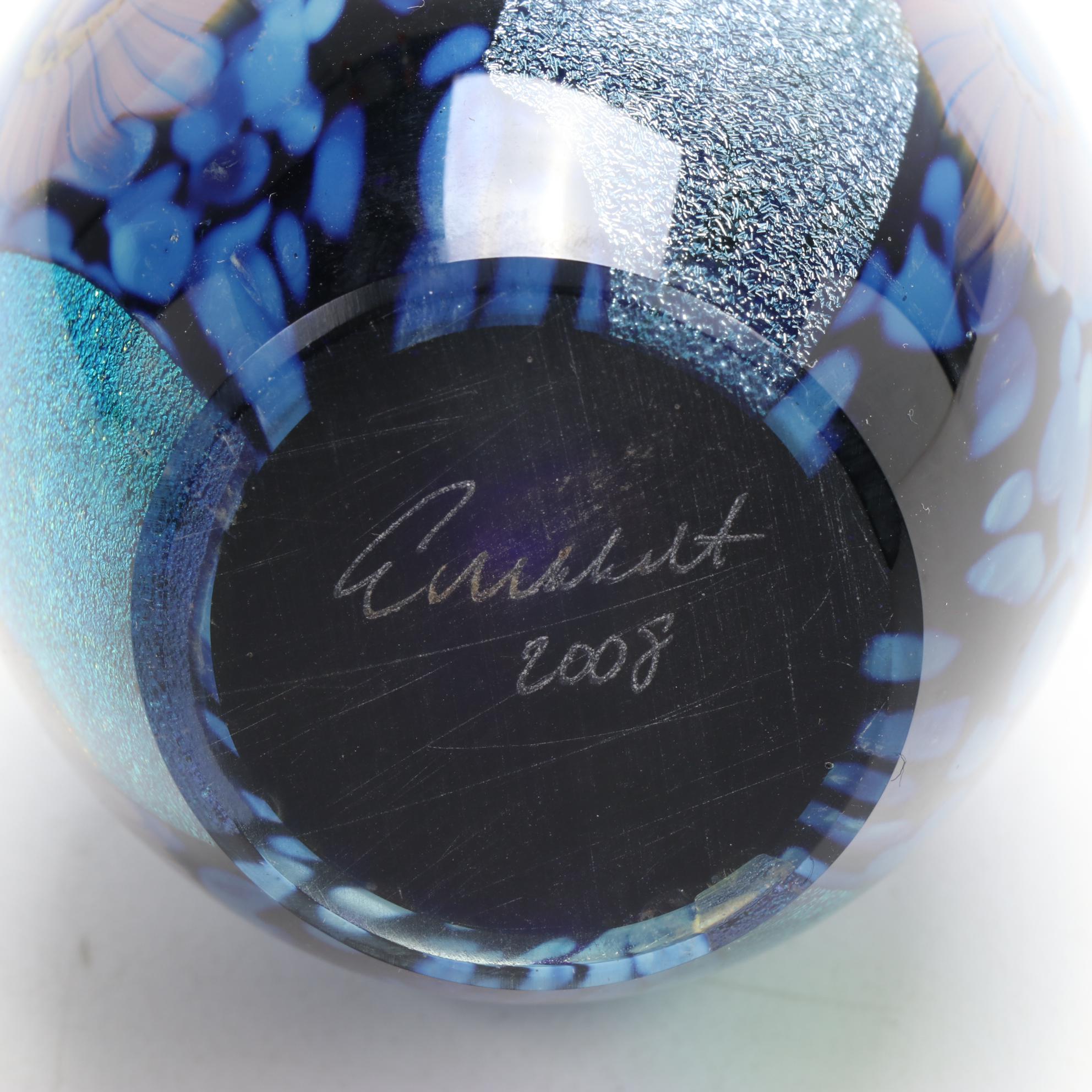 Robert Eickholt "Deep Sea" and Pulled Feather Handblown Art Glass Paperweights