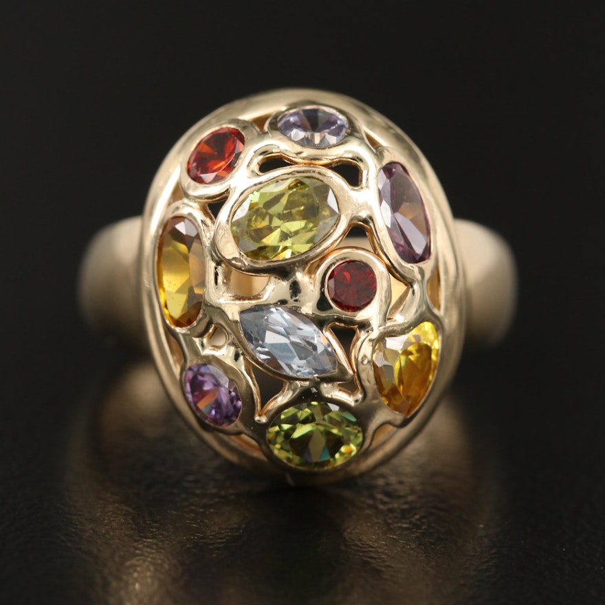 14K Multi-Colored Gemstone Openwork Ring