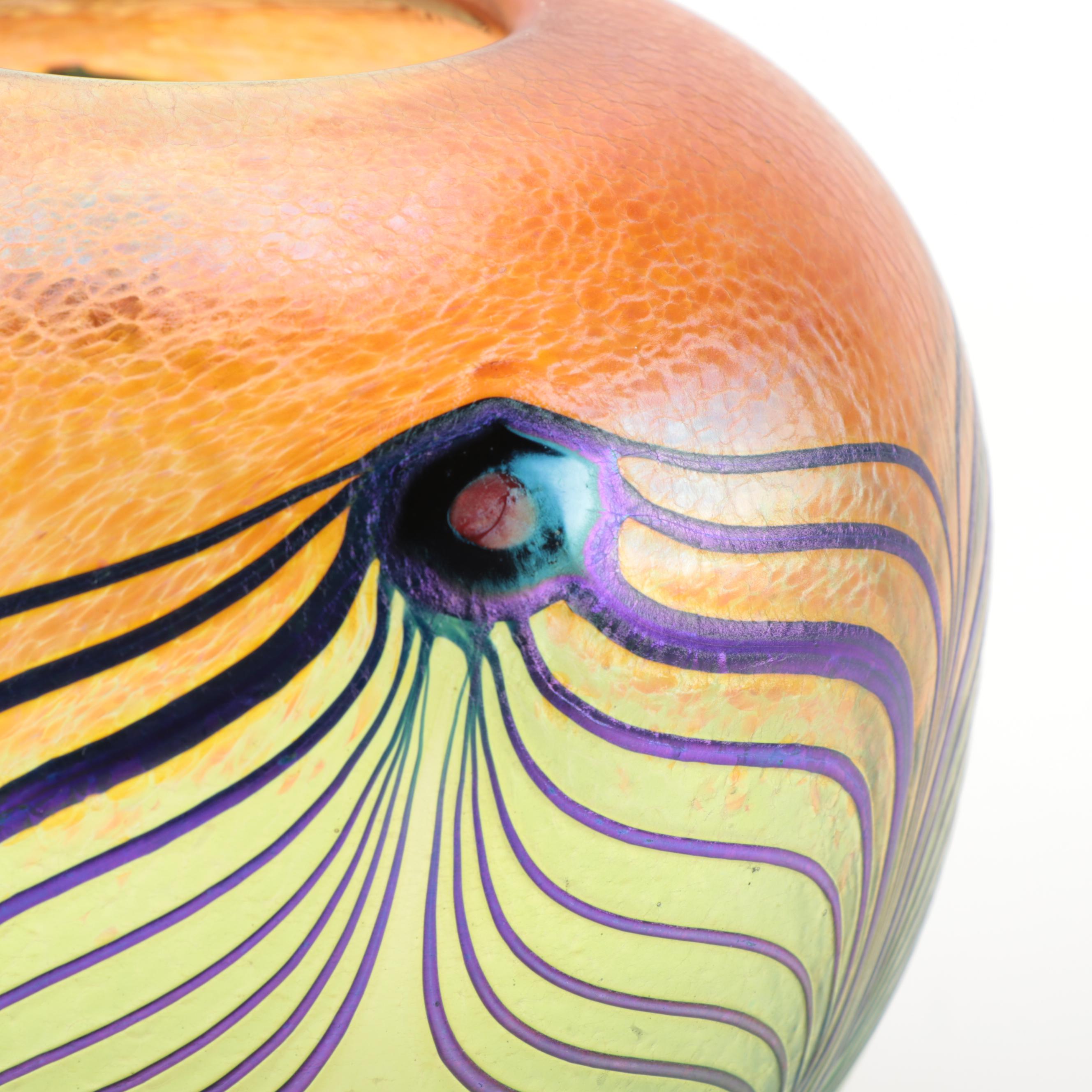 Robert Held Pulled Feather Iridescent Art Glass Vase