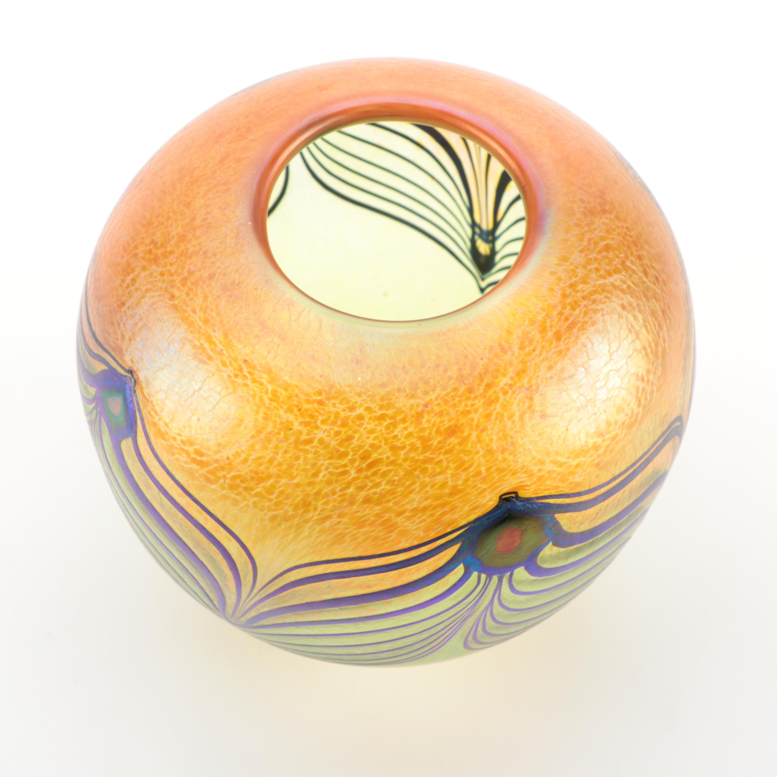 Robert Held Pulled Feather Iridescent Art Glass Vase