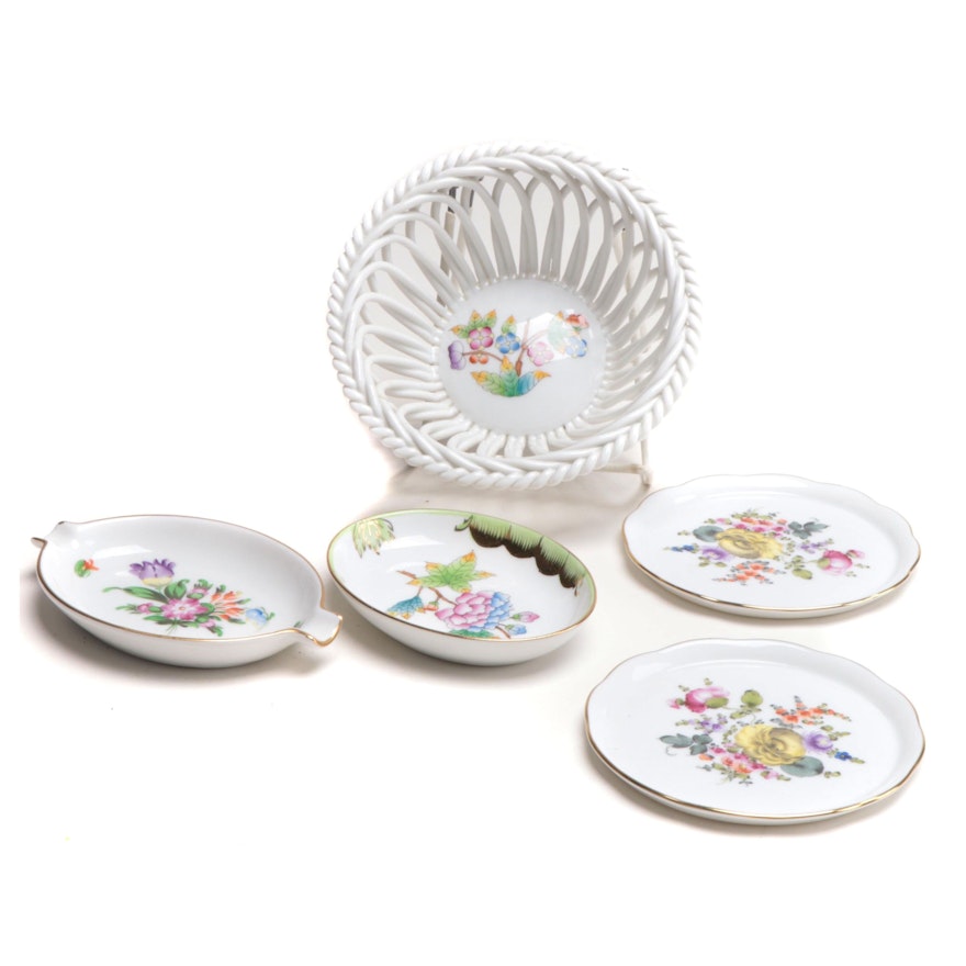 Herend "Queen Victoria" with Other Porcelain Dishes and Basket