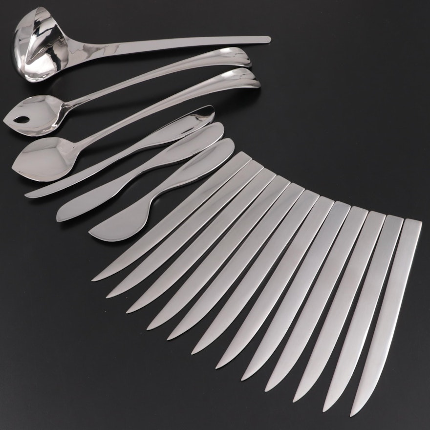 Georg Jensen "Duo" Salad Servers, Cheese Knives, Dinner Knives and Ladle