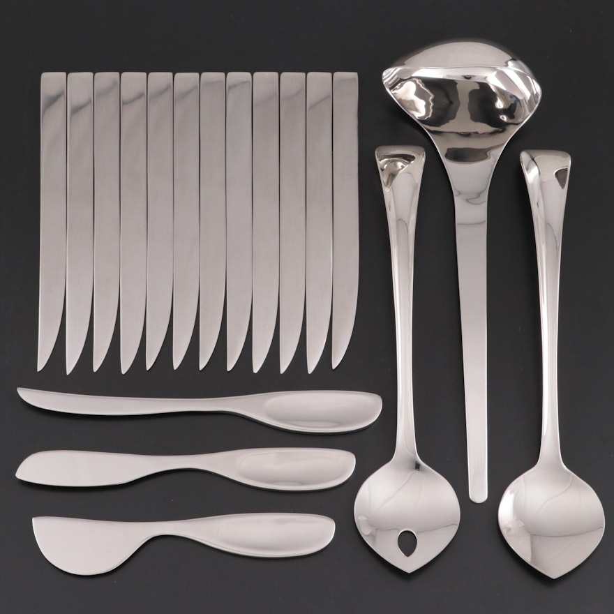 Georg Jensen "Duo" Salad Servers, Cheese Knives, Dinners Knives and Ladle