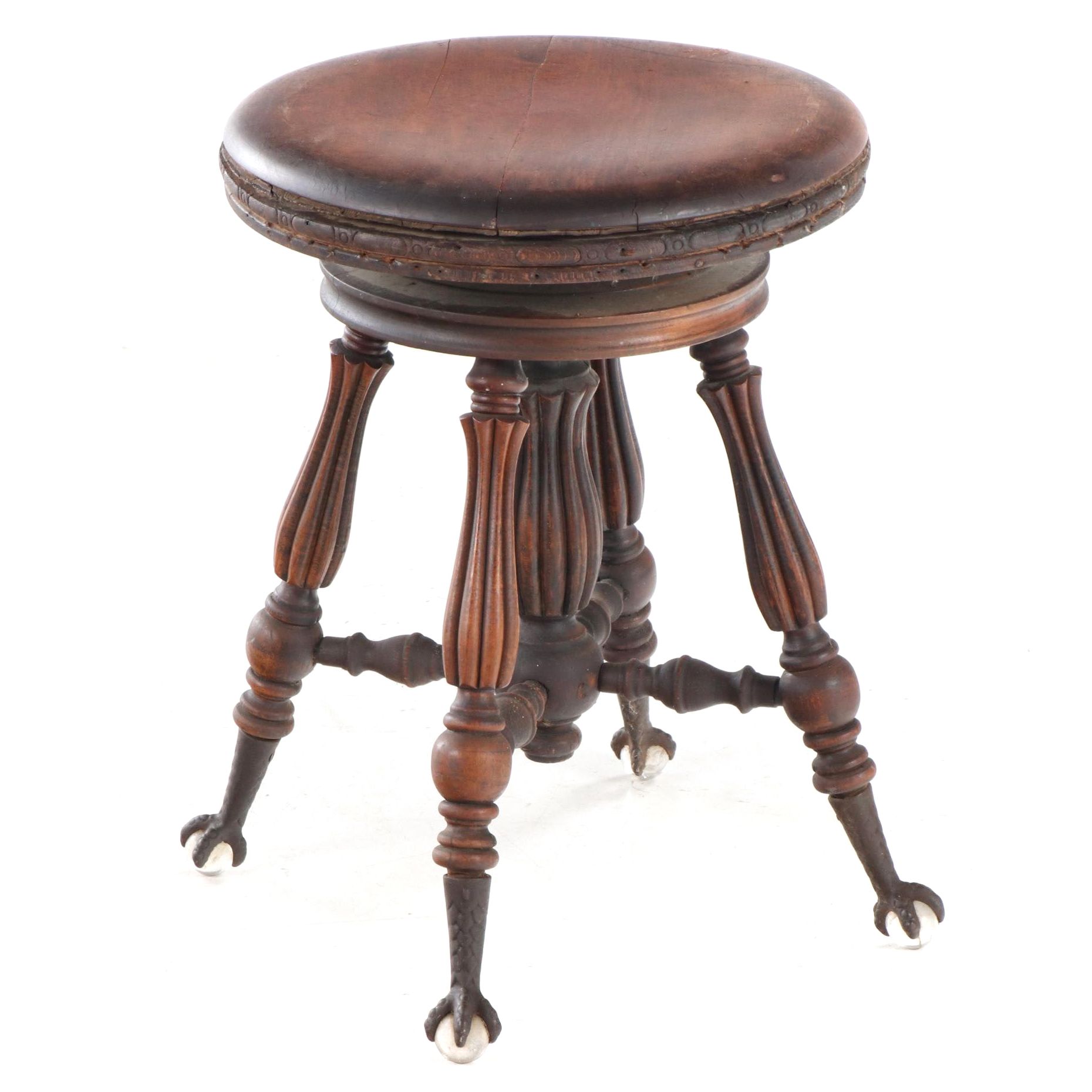 Holtzman & Sons Late Victorian Swivel Piano Stool, Late 19th/Early 20th Century