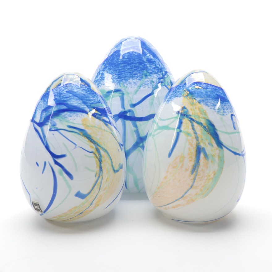 Hadeland of Norway Art Glass Egg Figurines