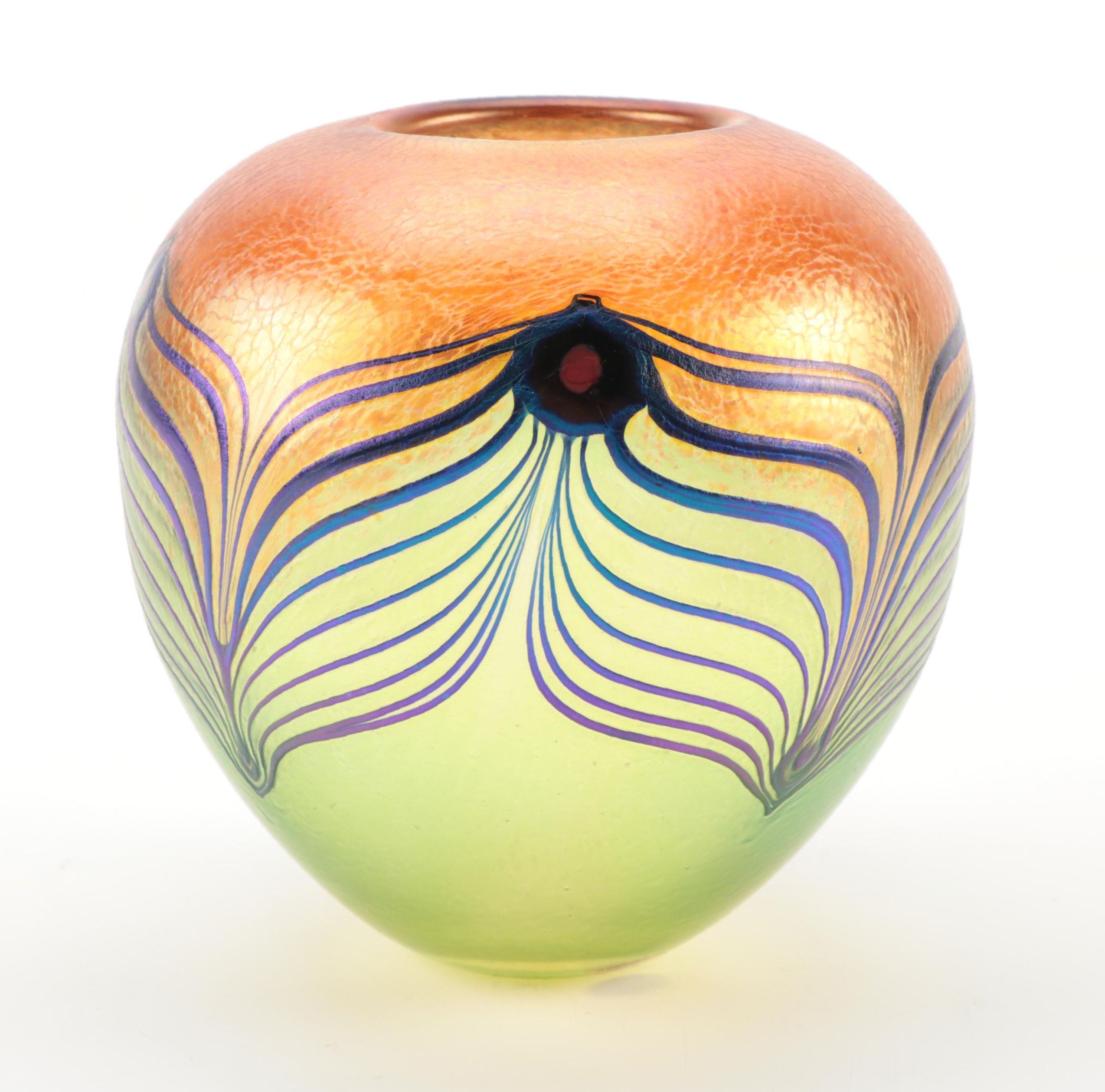 Robert Held Pulled Feather Iridescent Art Glass Vase