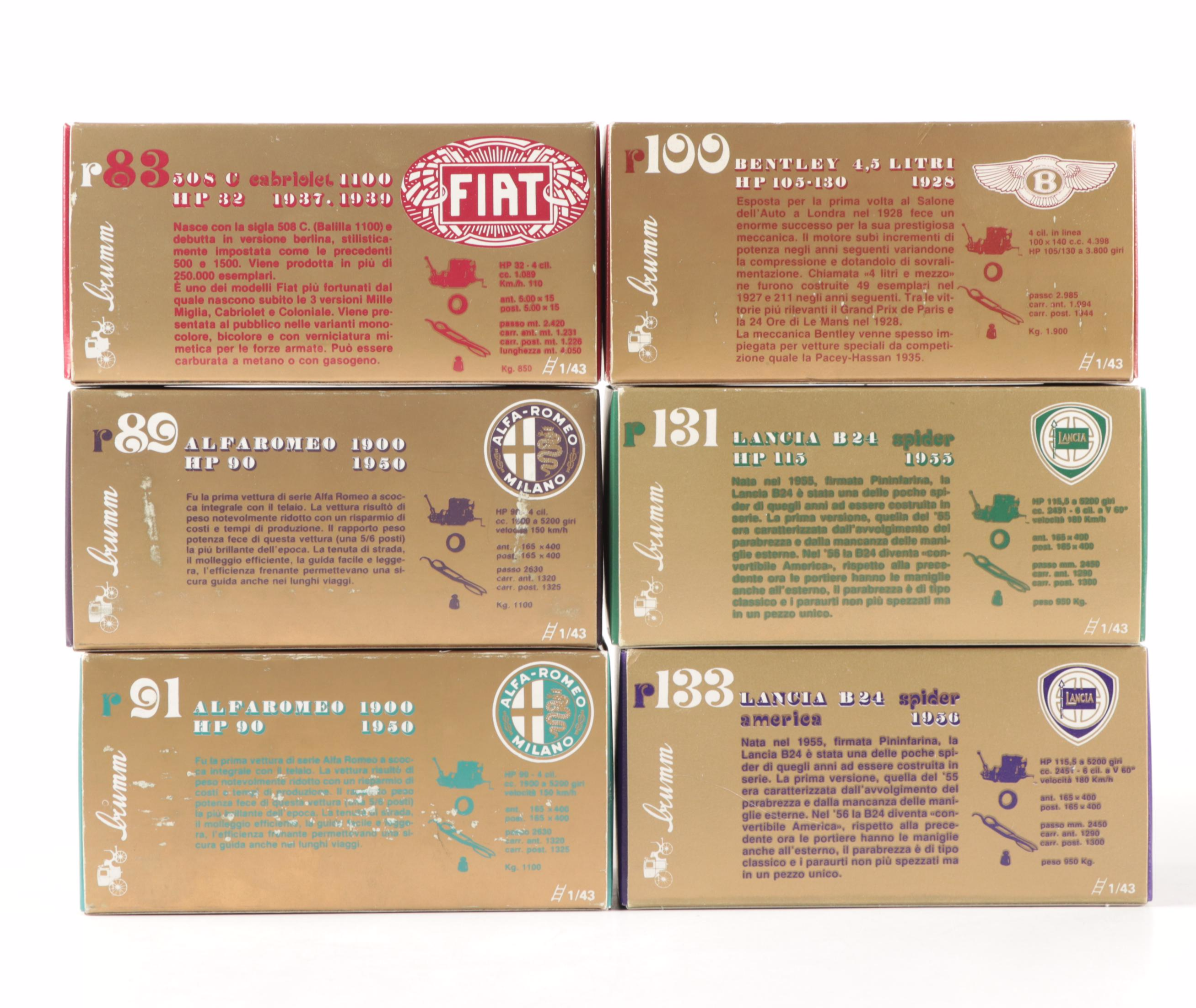 Brumm "Serie Oro" Die Cast Model Cars, Including Fiat, Lancia, and More