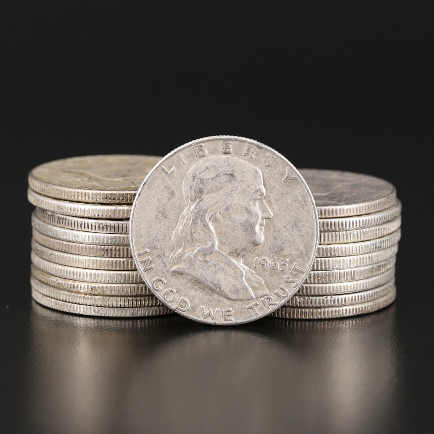 Twenty Franklin Silver Half Dollars