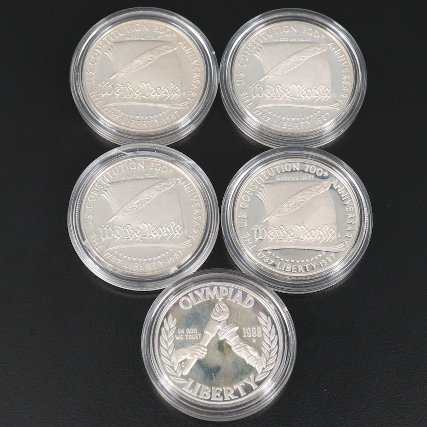 Five Proof Commemorative Silver Dollars
