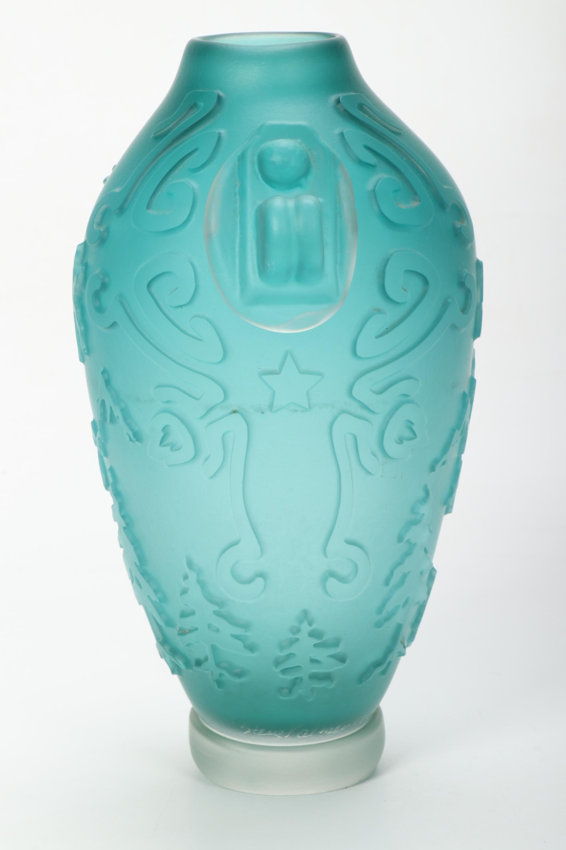 Steve Palmer Studio Art Glass Vase with Applied Handles, 1993
