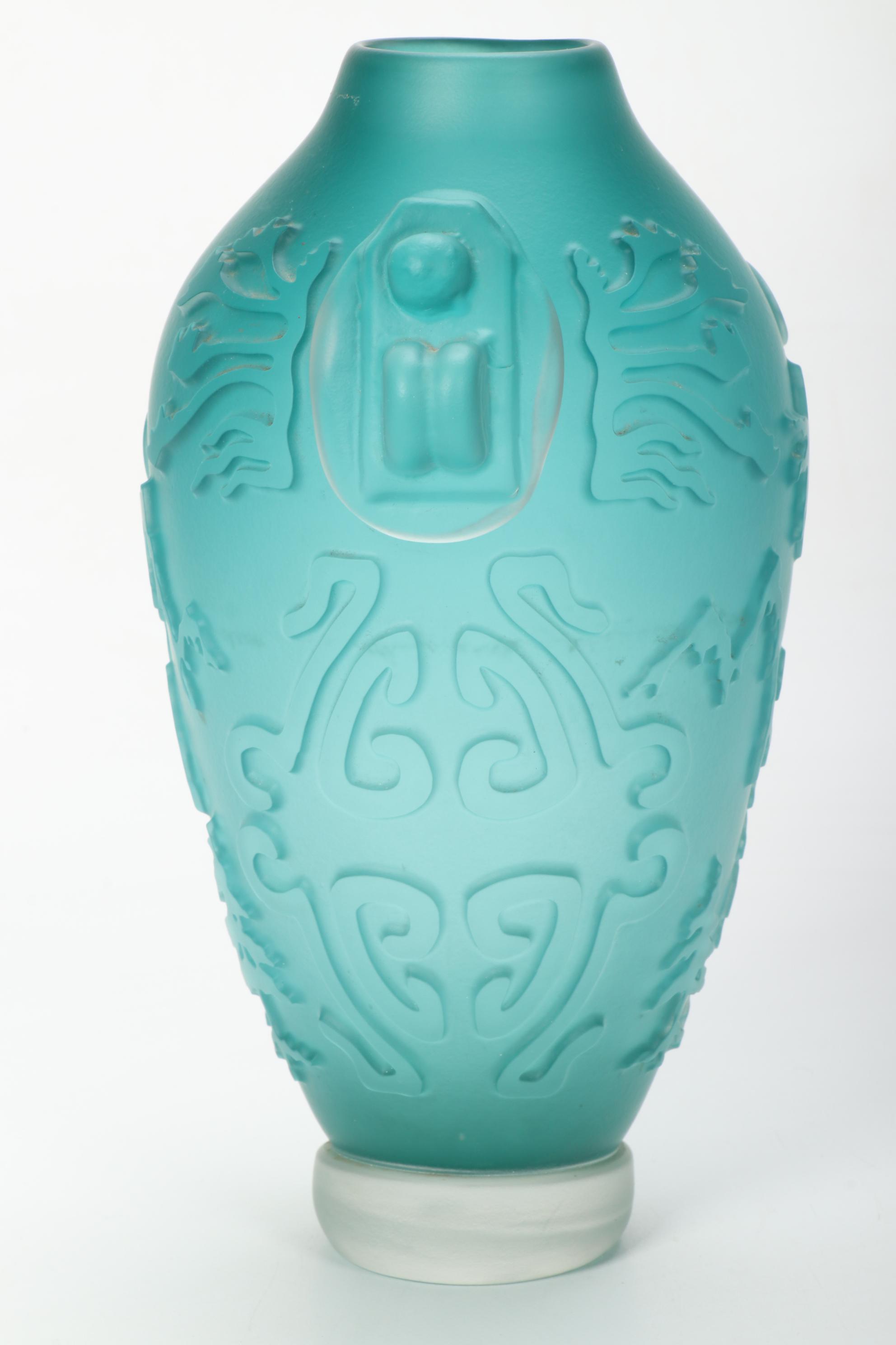 Steve Palmer Studio Art Glass Vase with Applied Handles, 1993