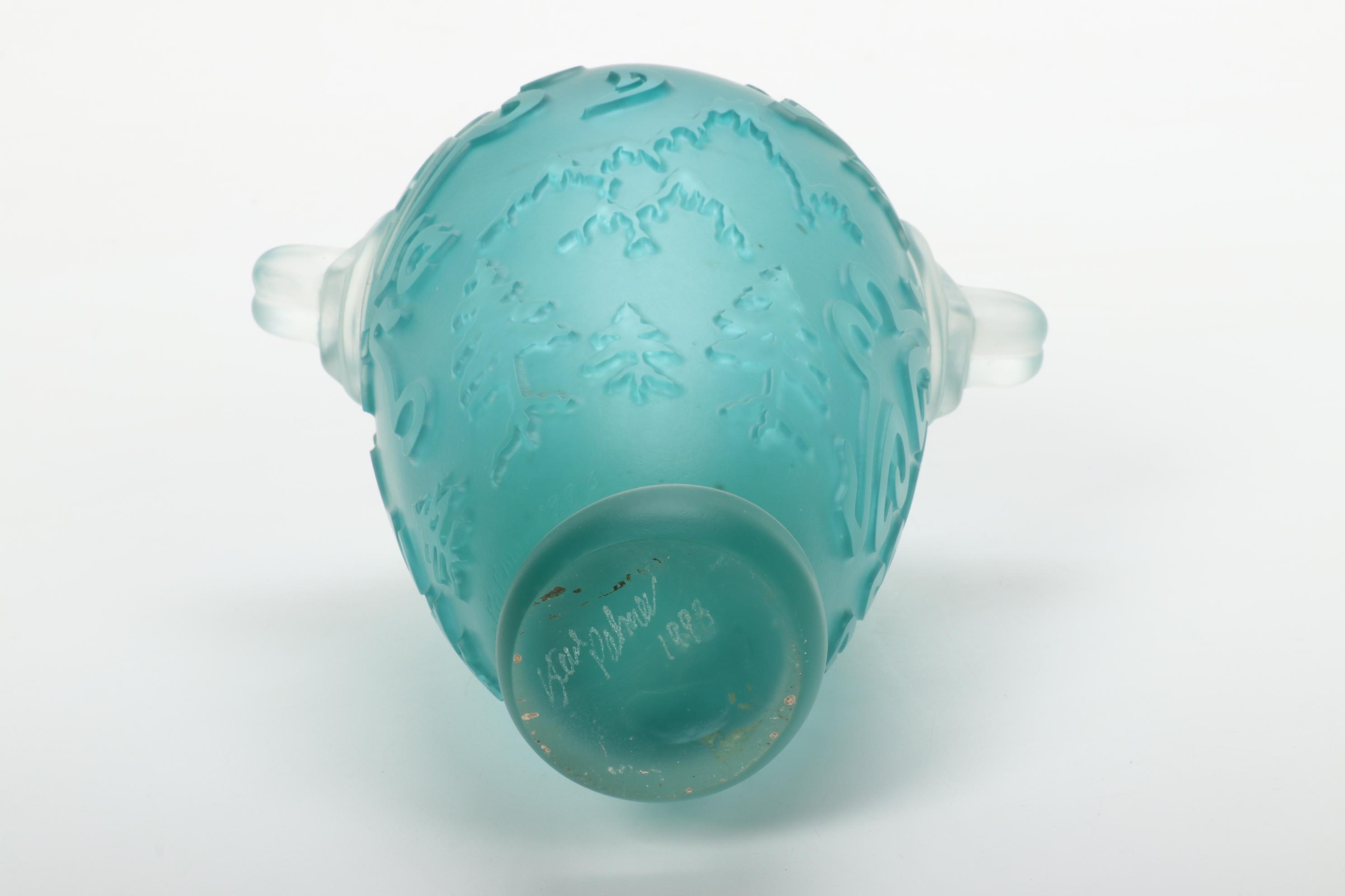 Steve Palmer Studio Art Glass Vase with Applied Handles, 1993