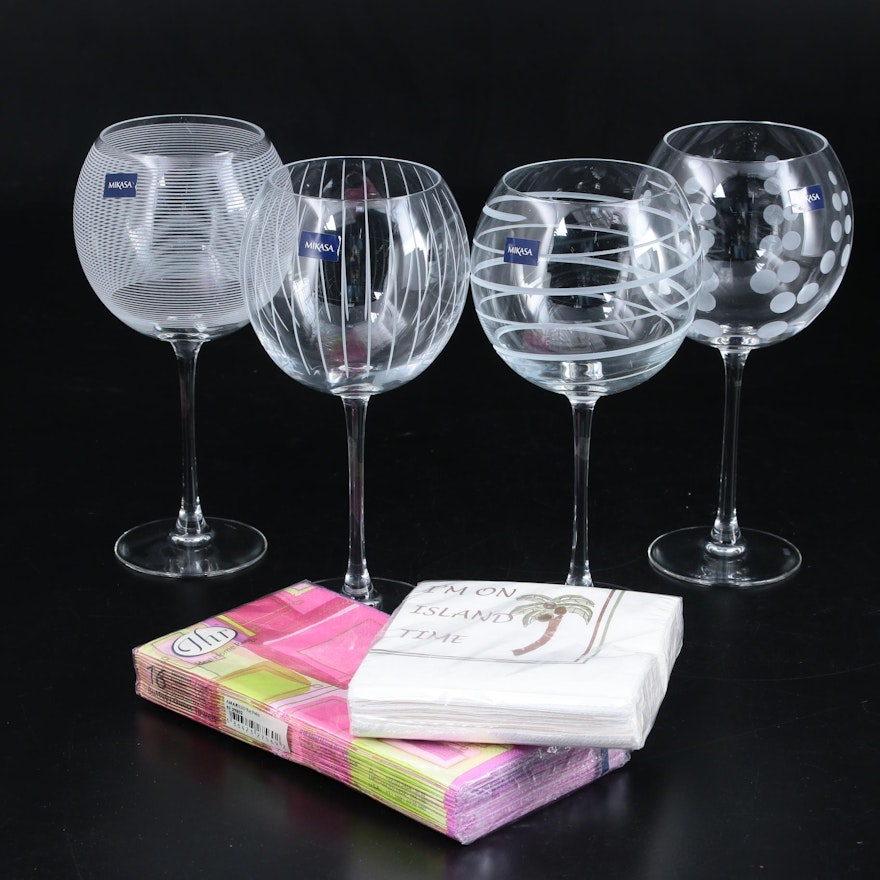 Mikasa "Cheers" Crystal Balloon Wine Goblets and Other Paper Napkins