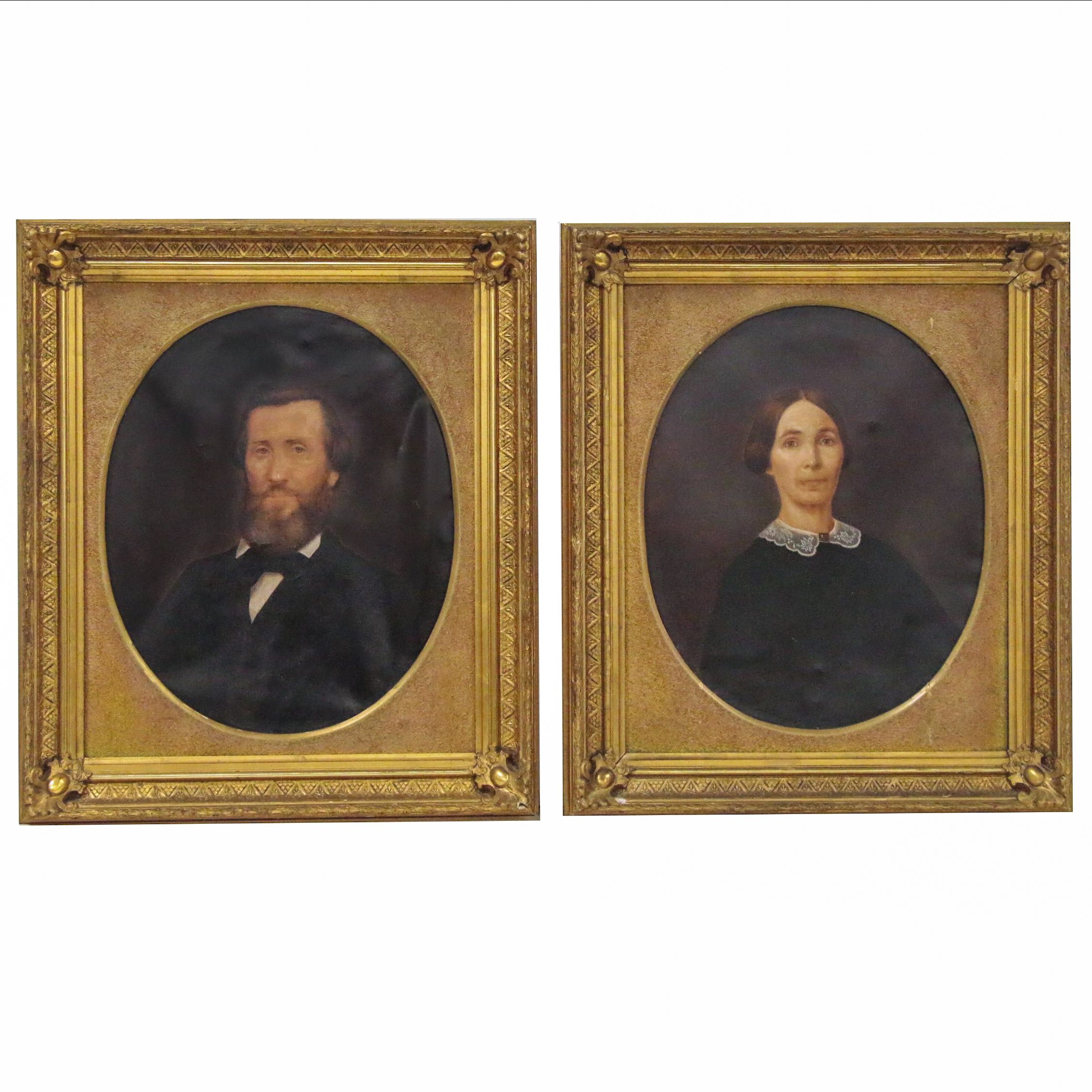 Marcus Mote Oil Portraits of Lady and Gentleman, 1862