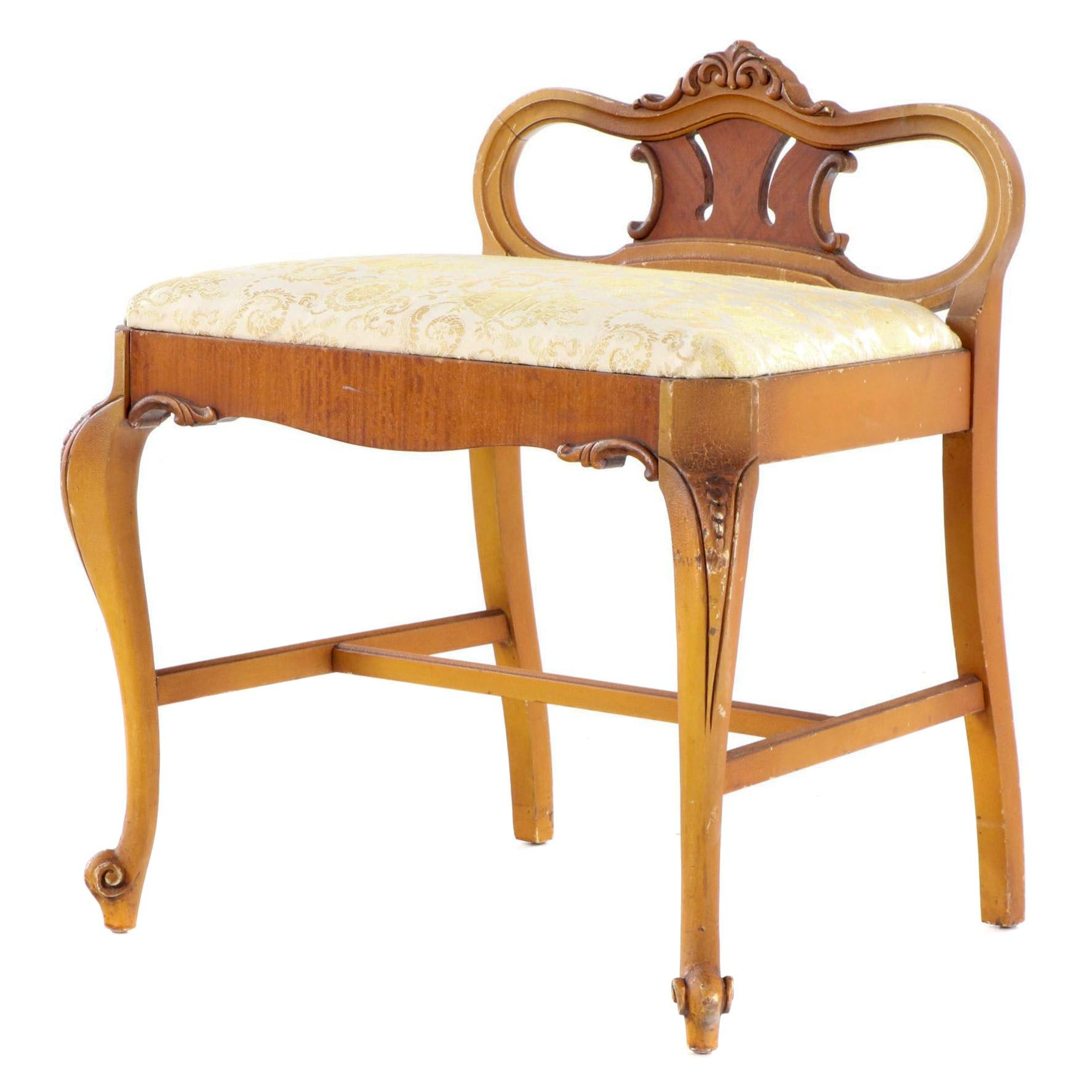 P.J. Nee Co. Louis XV Style Parcel-Gilt, Painted, and Satinwood Vanity Stool