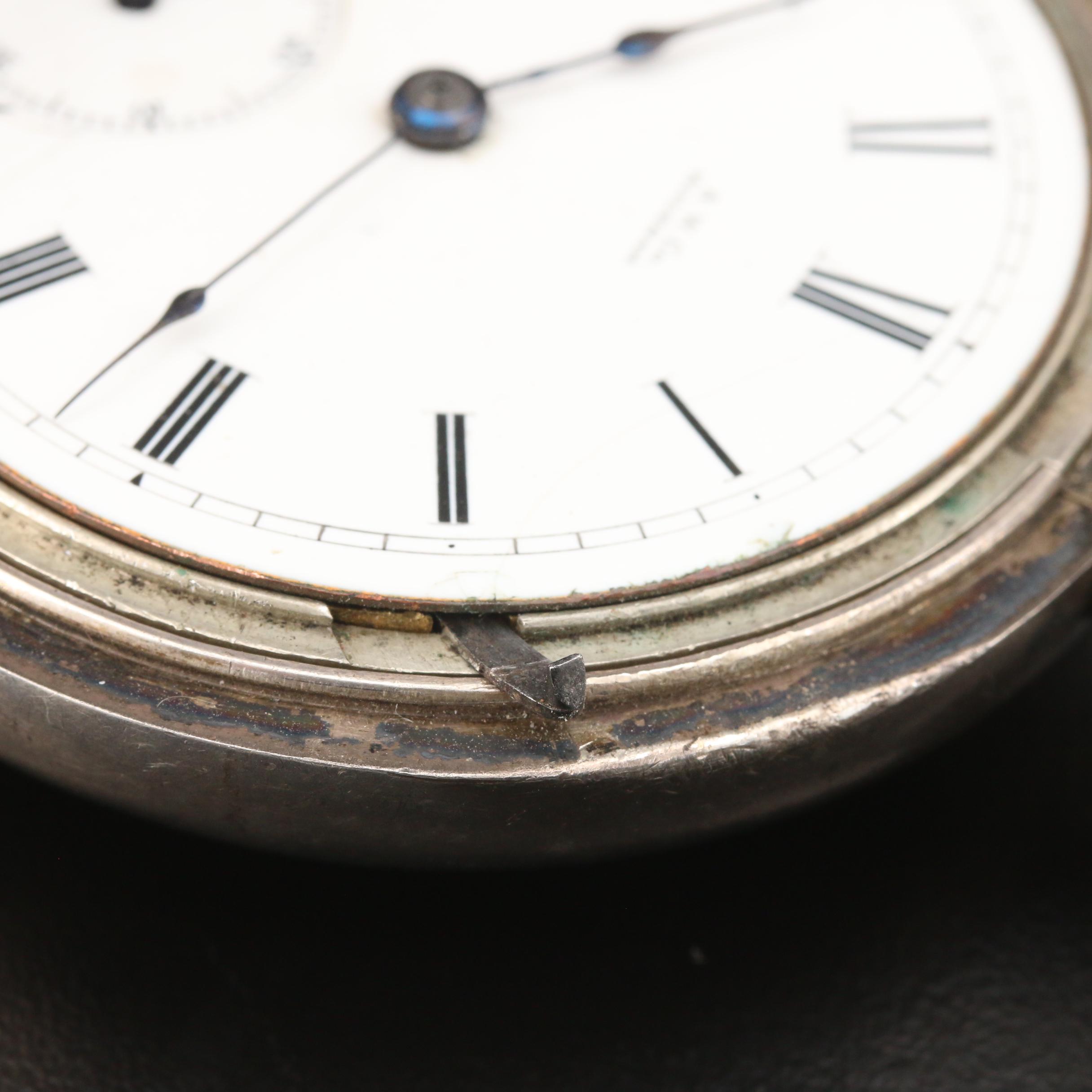 Vintage AWC Waltham Coin Silver Pocket Watch