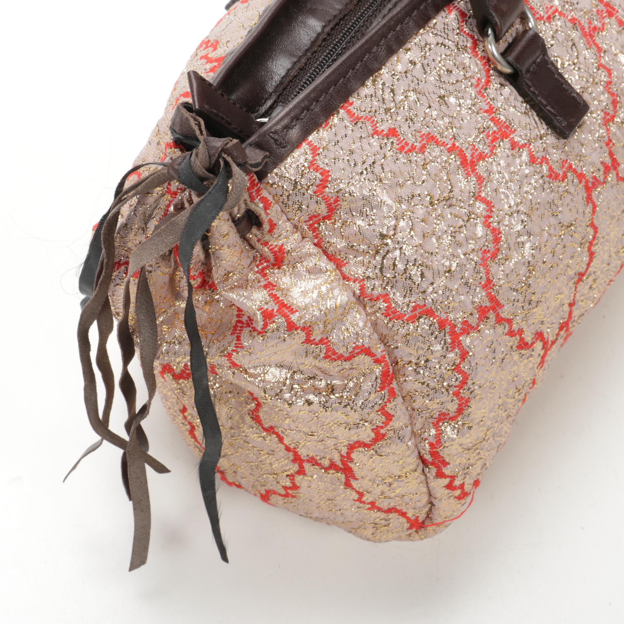 Prada Top Handle Bag in Metallic Brocade and Leather