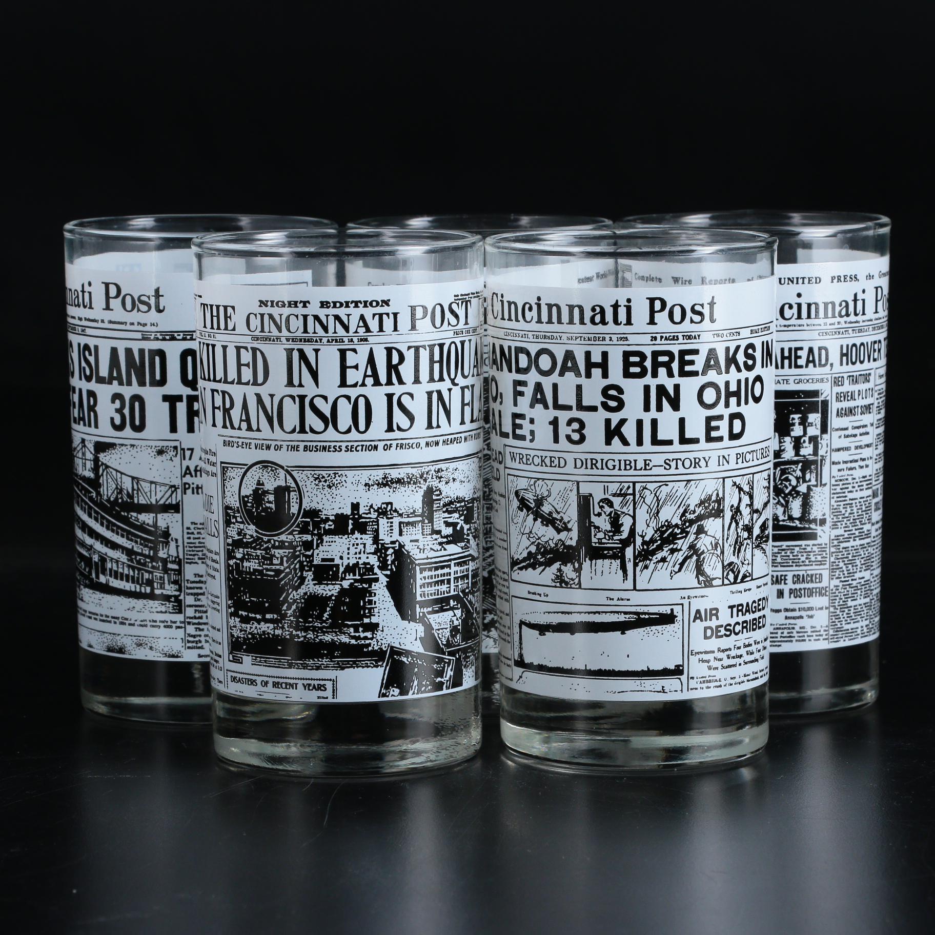 Libbey "The Cincinnati Post" Motif Glass Tumblers, Late 20th Century