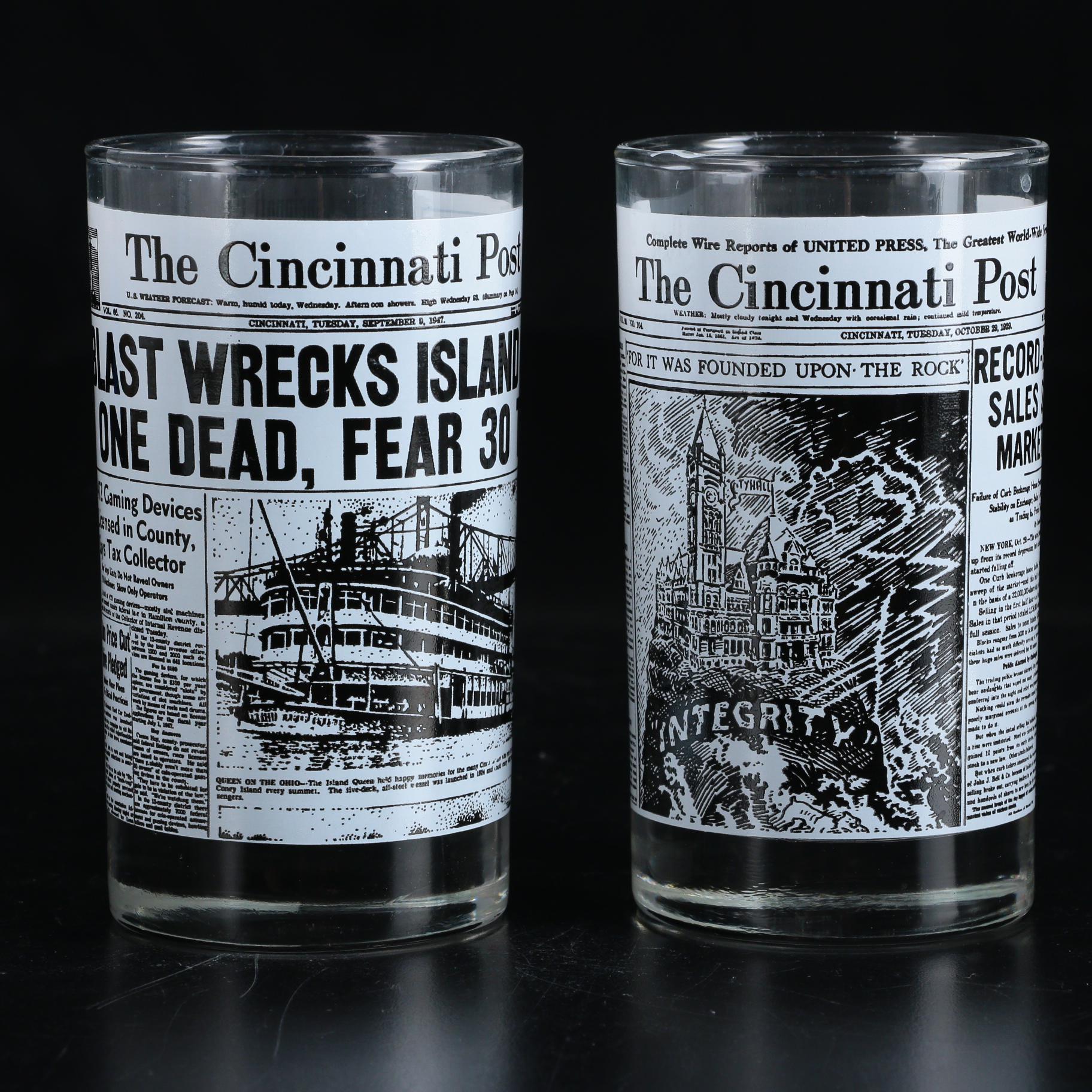 Libbey "The Cincinnati Post" Motif Glass Tumblers, Late 20th Century