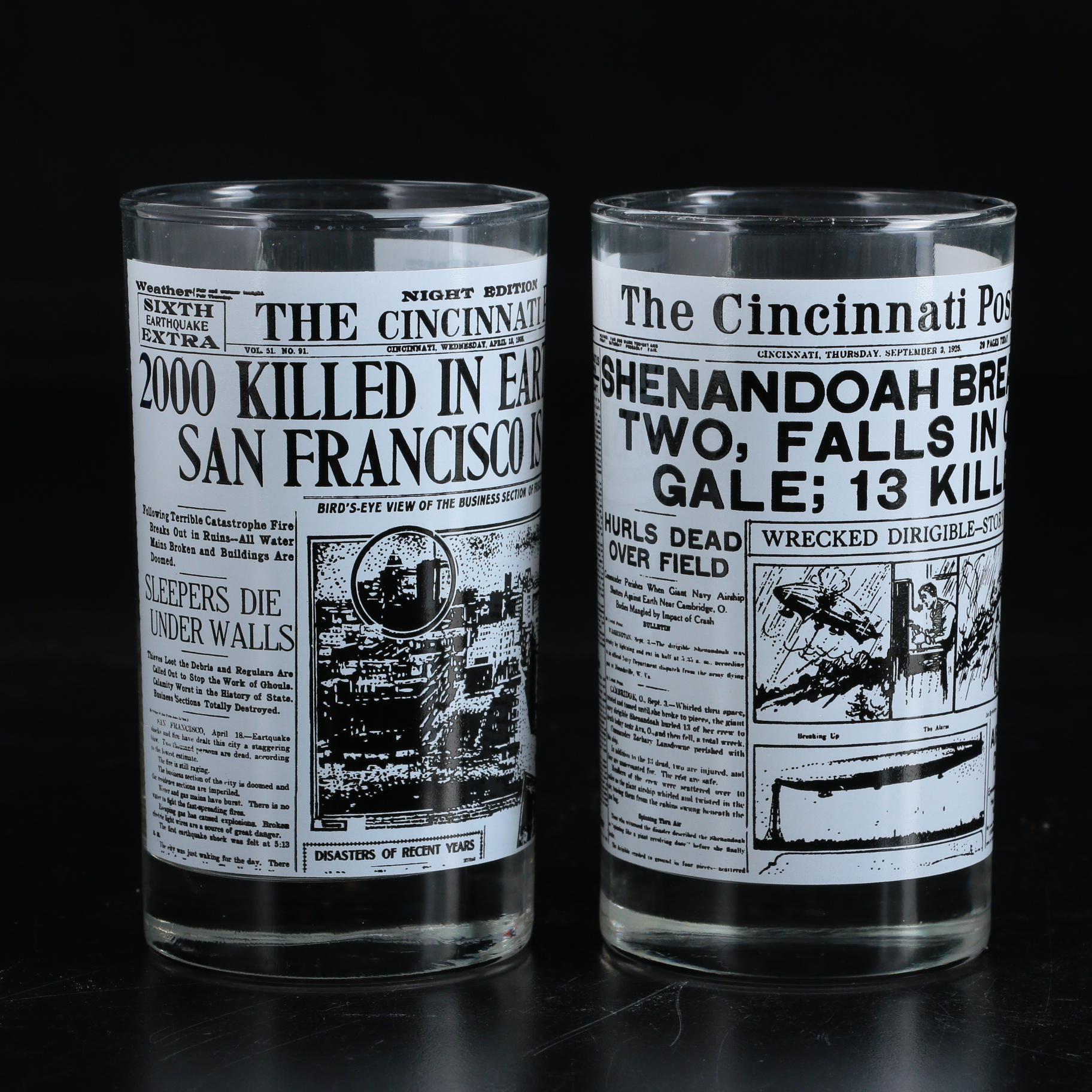 Libbey "The Cincinnati Post" Motif Glass Tumblers, Late 20th Century