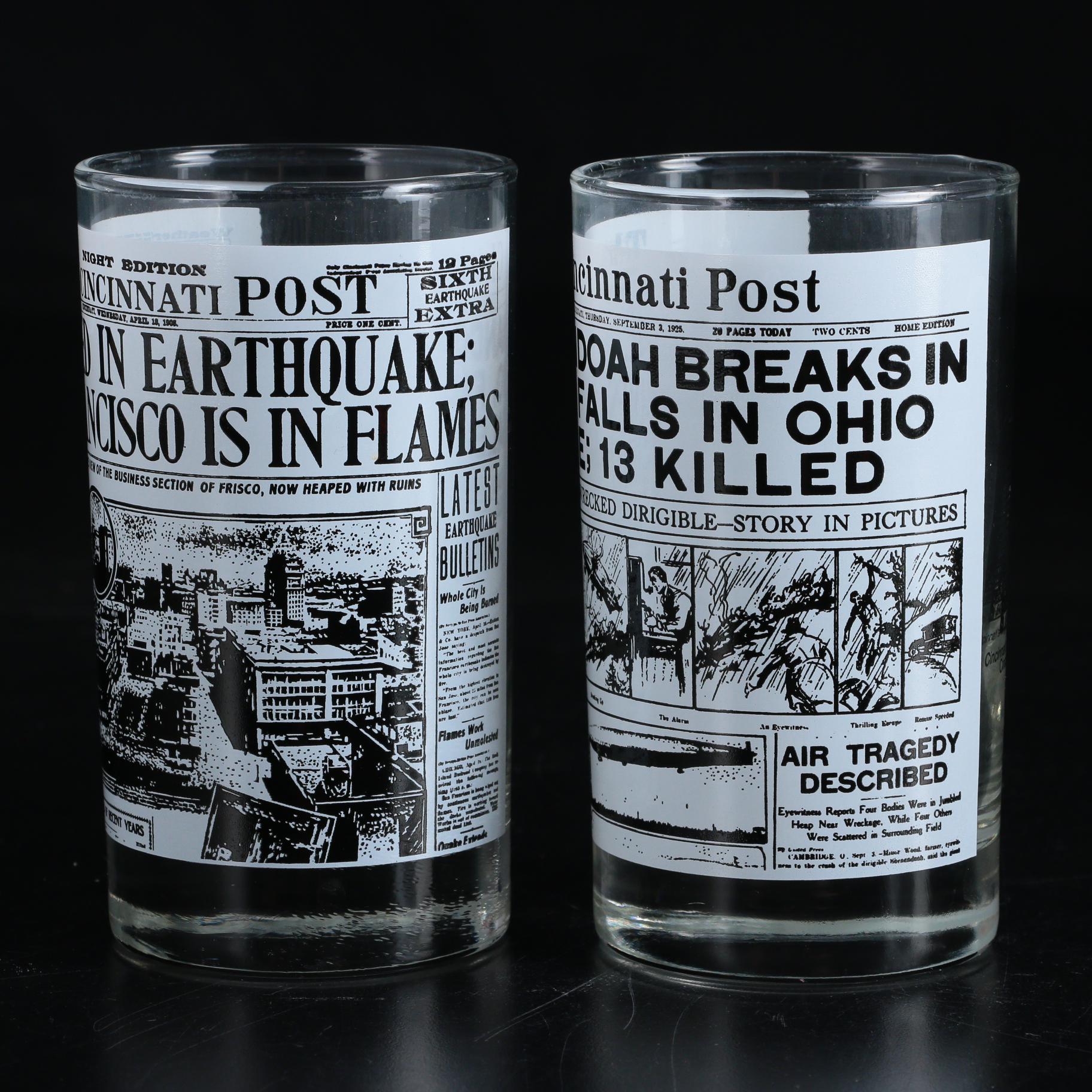 Libbey "The Cincinnati Post" Motif Glass Tumblers, Late 20th Century