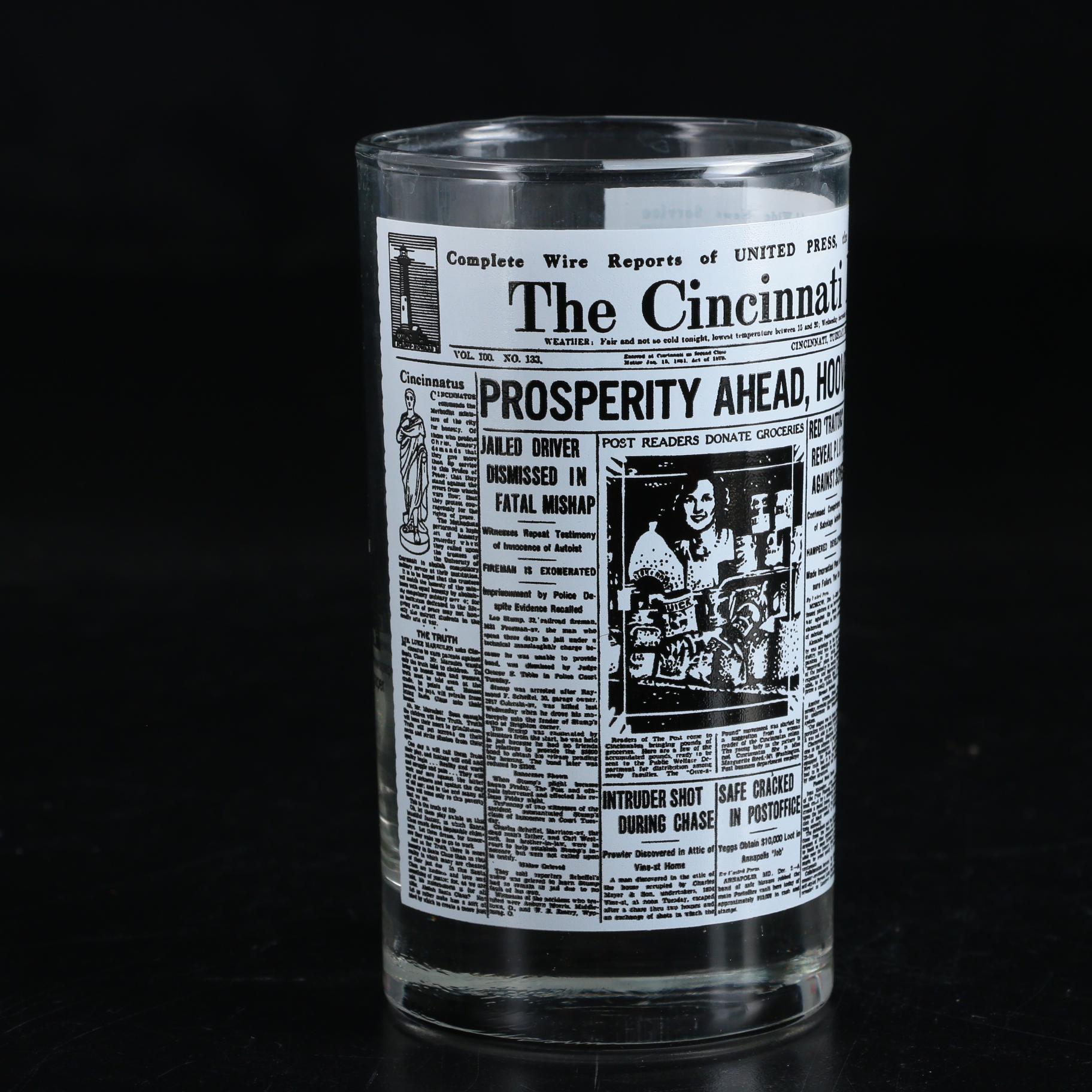 Libbey "The Cincinnati Post" Motif Glass Tumblers, Late 20th Century