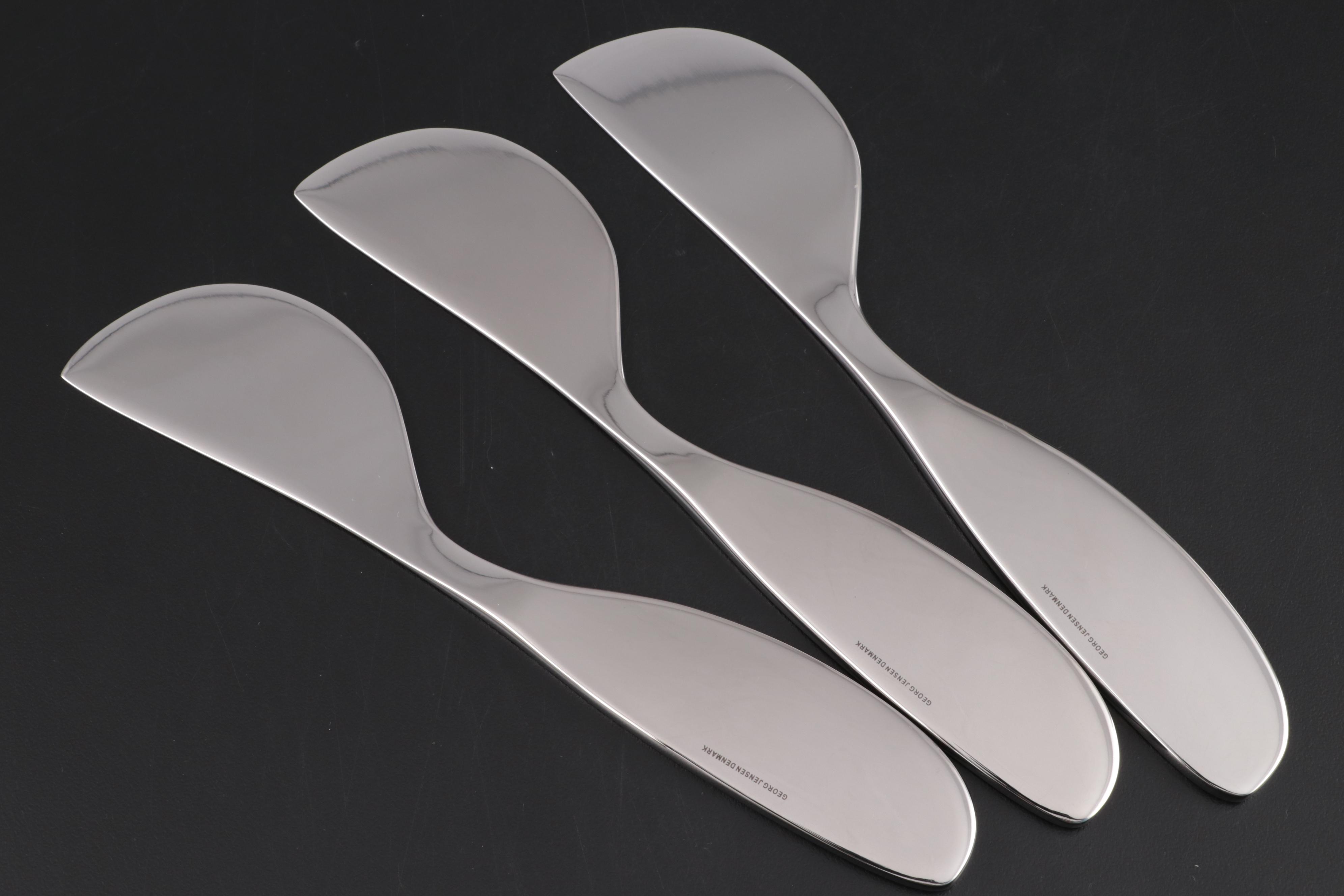 Georg Jensen "Alfredo" Stainless Steel Cheese Knives with "Barbry" Glass Carafe