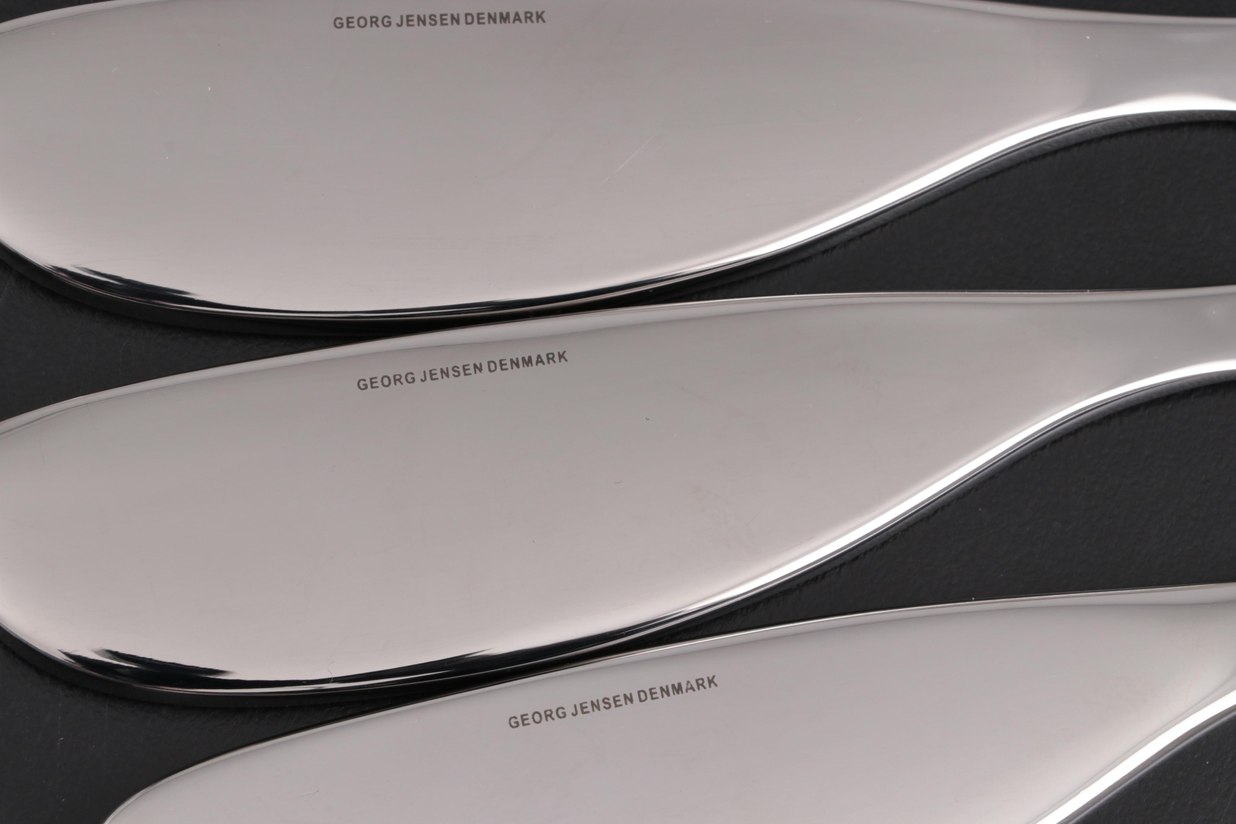 Georg Jensen "Alfredo" Stainless Steel Cheese Knives with "Barbry" Glass Carafe