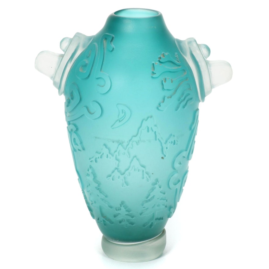 Steve Palmer Studio Art Glass Vase with Applied Handles, 1993
