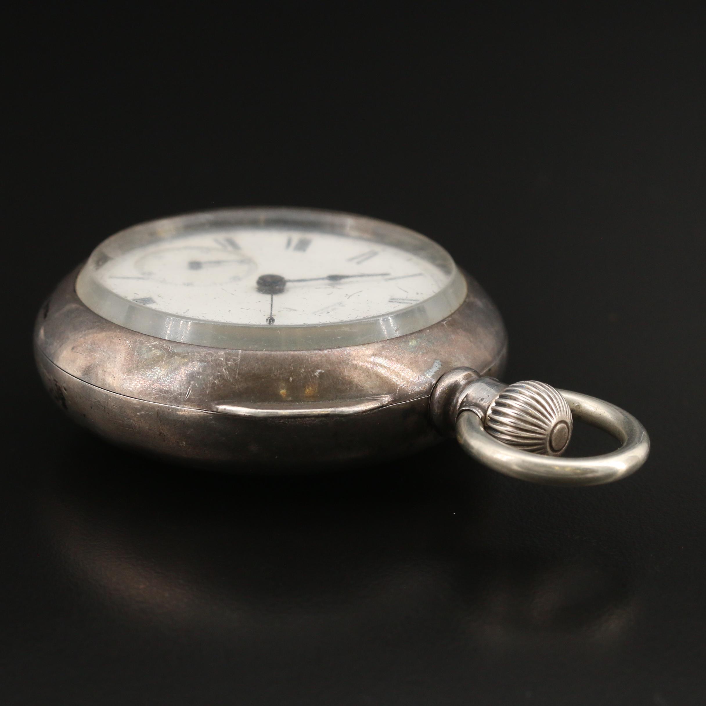 Vintage AWC Waltham Coin Silver Pocket Watch