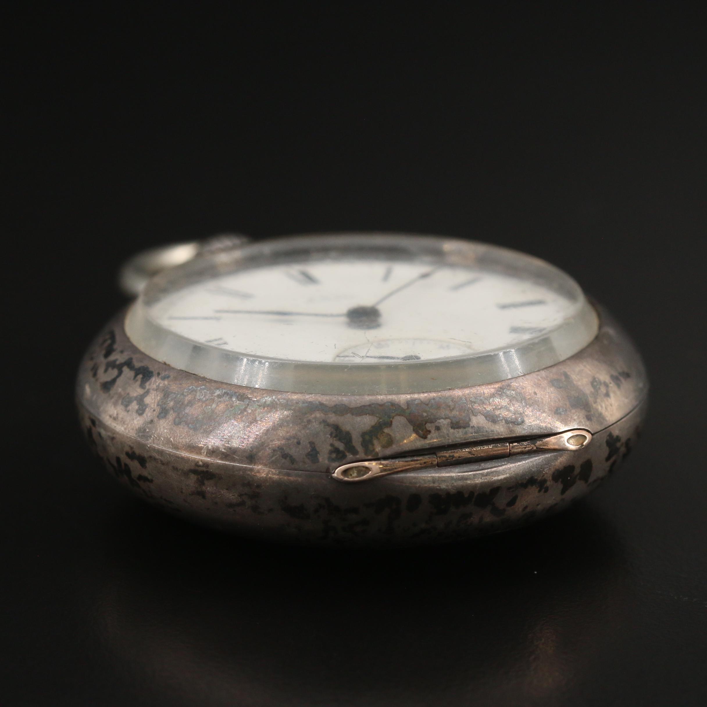 Vintage AWC Waltham Coin Silver Pocket Watch