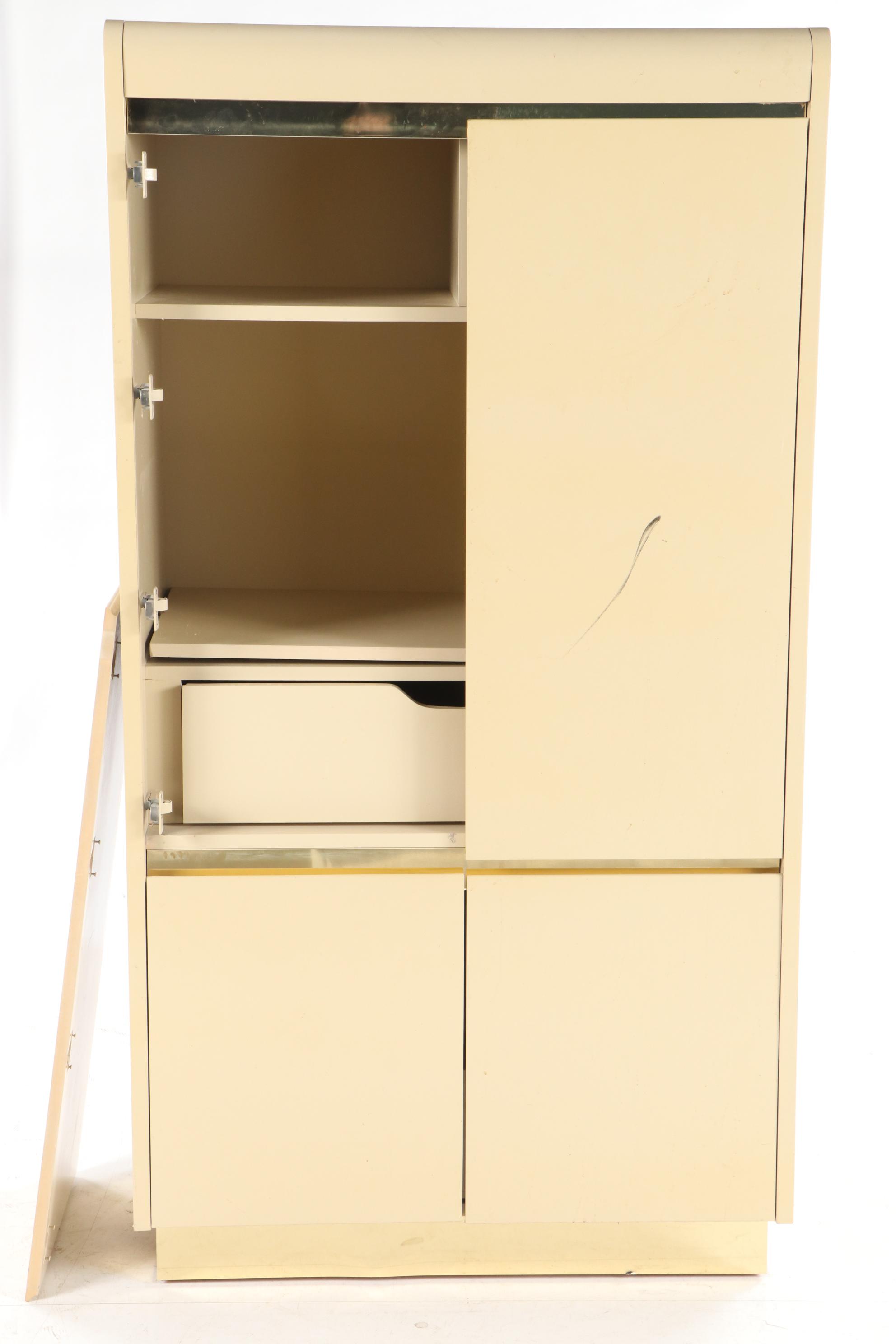 Lane Art Deco Style Lacquered Wood and Brass Wardrobe Cabinet, 1980s