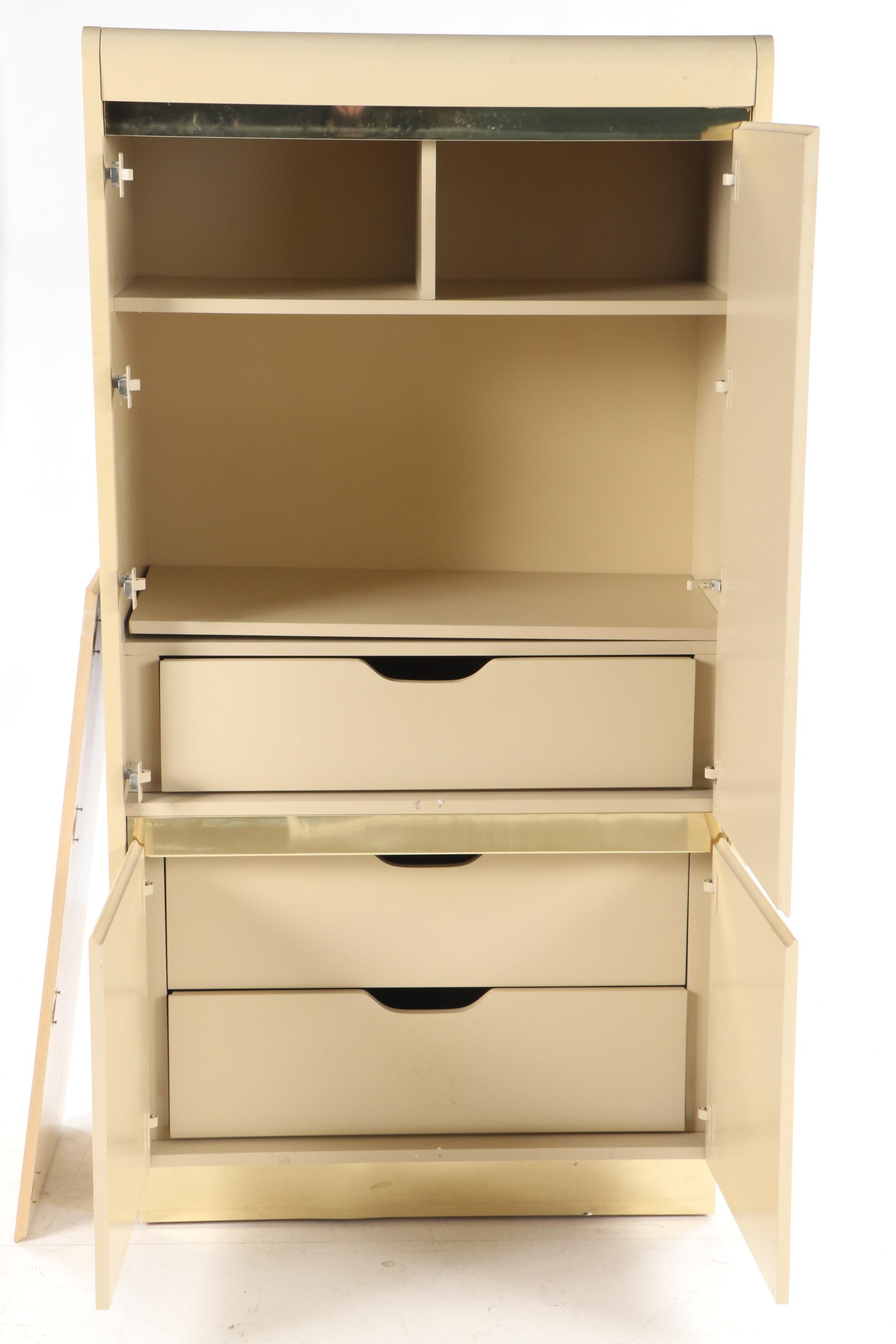 Lane Art Deco Style Lacquered Wood and Brass Wardrobe Cabinet, 1980s