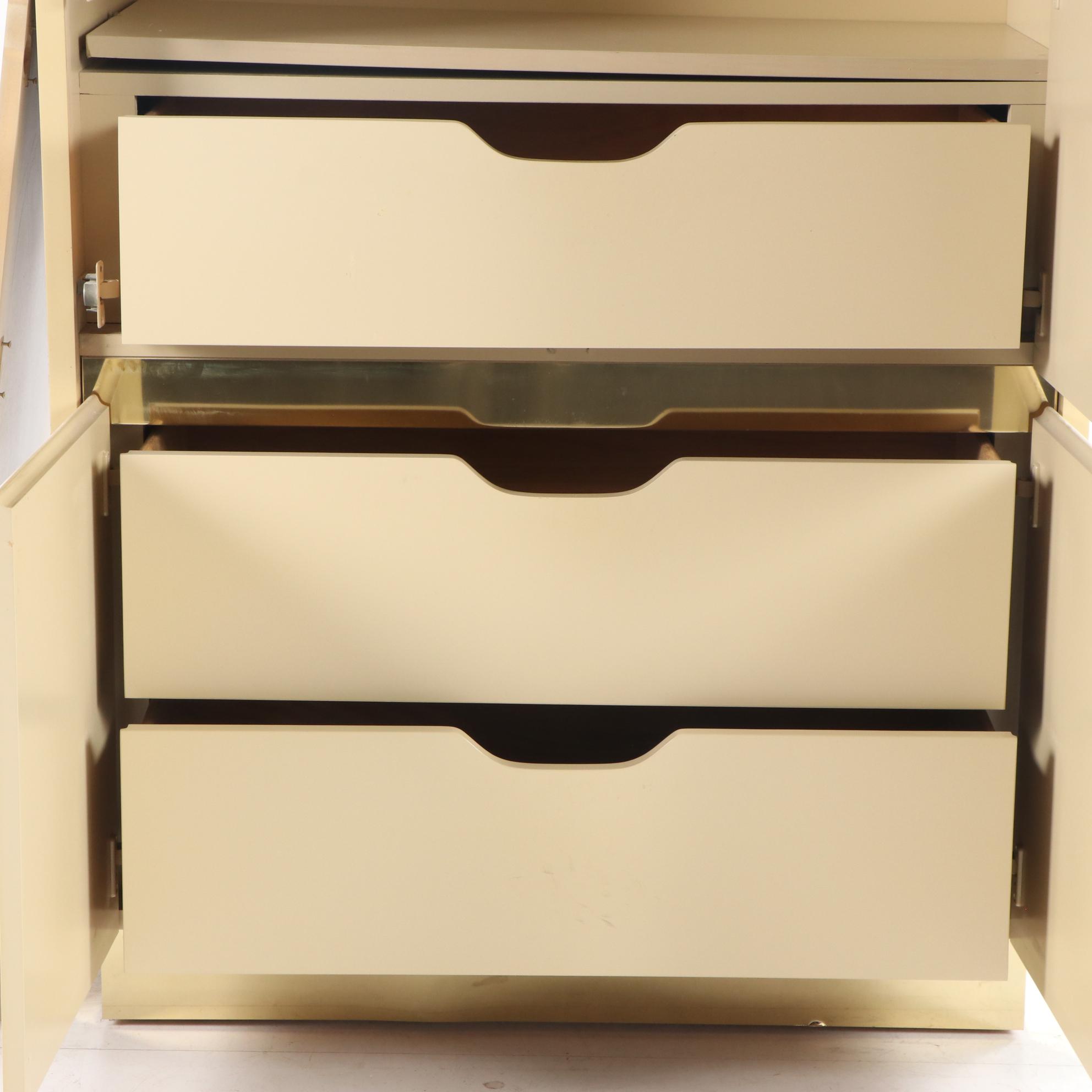 Lane Art Deco Style Lacquered Wood and Brass Wardrobe Cabinet, 1980s