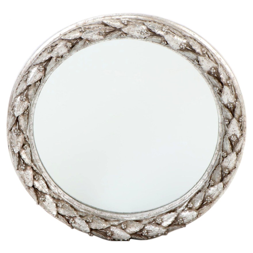Round Silver Painted Carved Foliage Wall Mirror