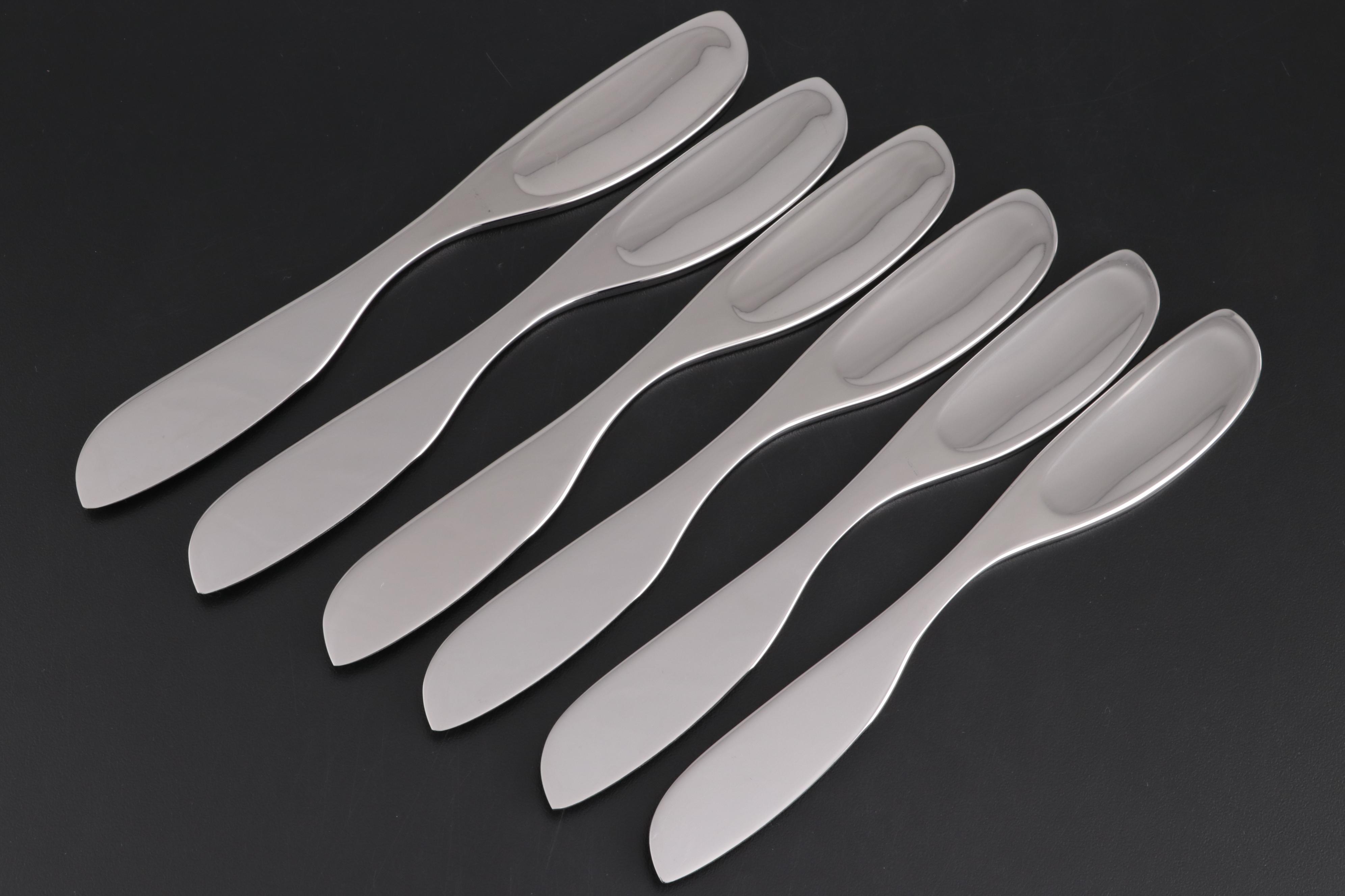 Georg Jensen "Alfredo" Stainless Steel Cheese Knives with "Barbry" Glass Carafe