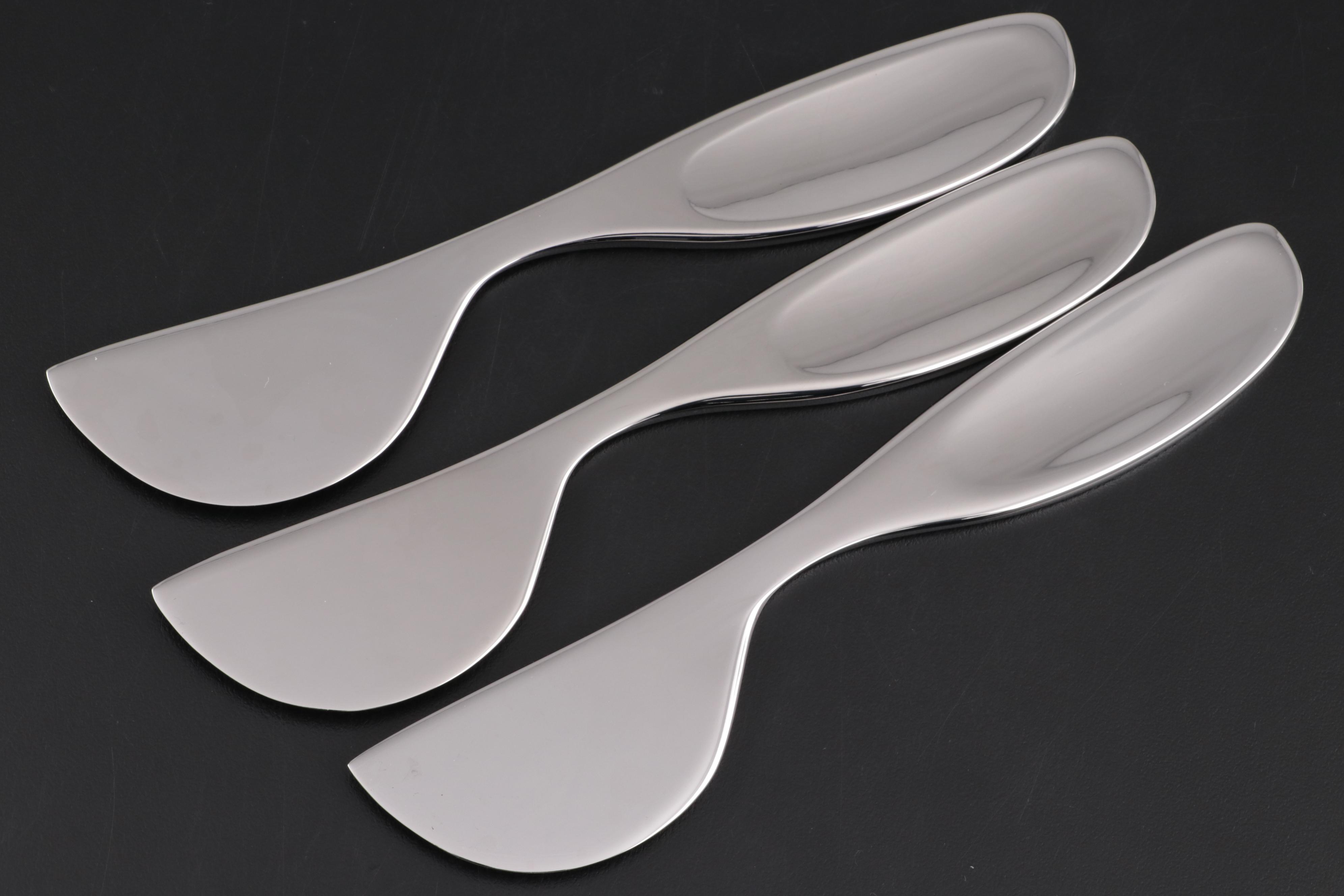 Georg Jensen "Alfredo" Stainless Steel Cheese Knives with "Barbry" Glass Carafe