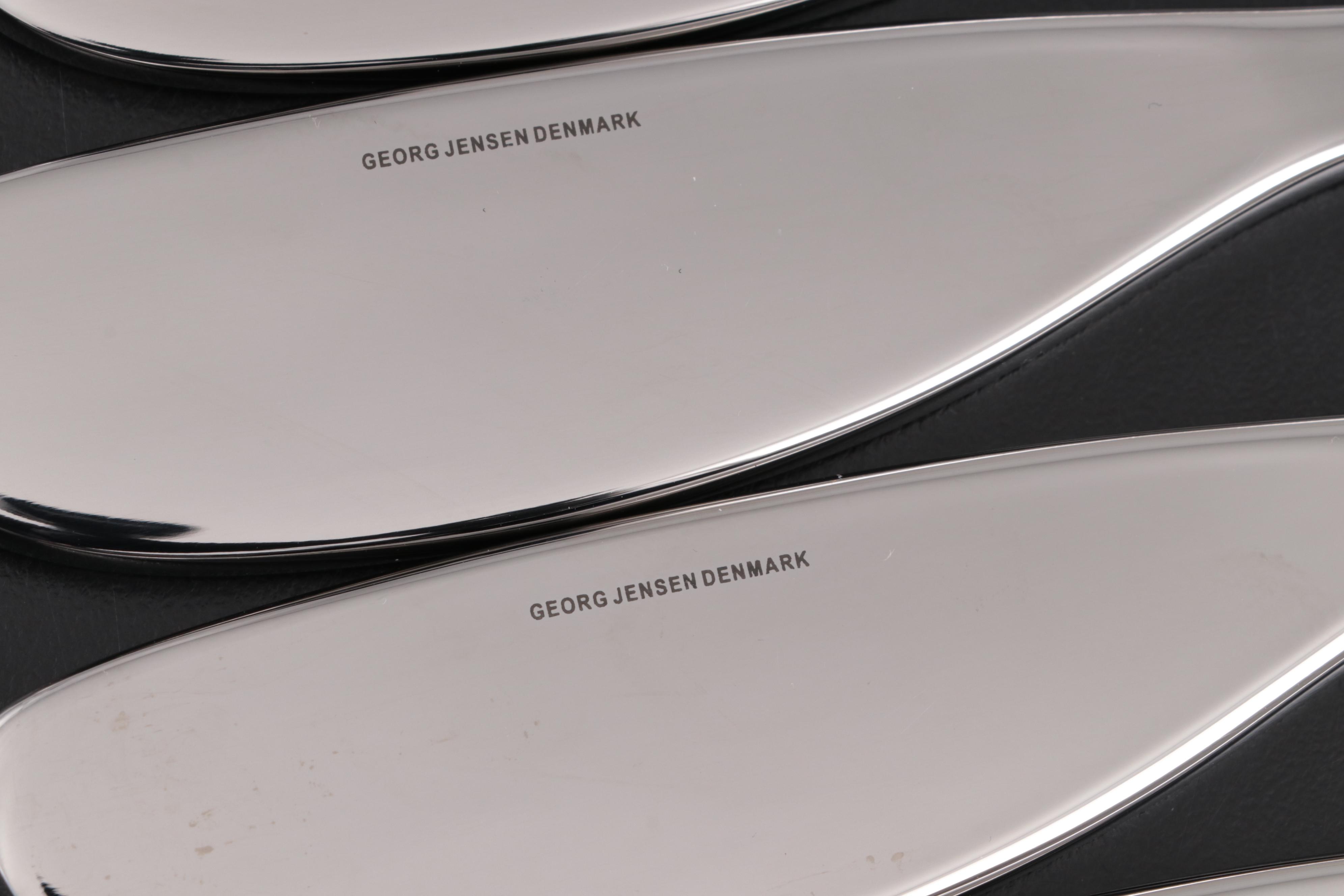 Georg Jensen "Alfredo" Stainless Steel Cheese Knives with "Barbry" Glass Carafe