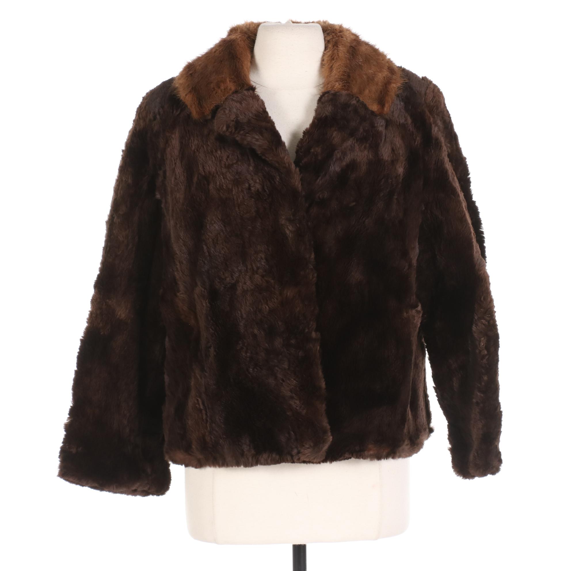 Sheared Rabbit Fur Jacket with Muskrat Fur Collar