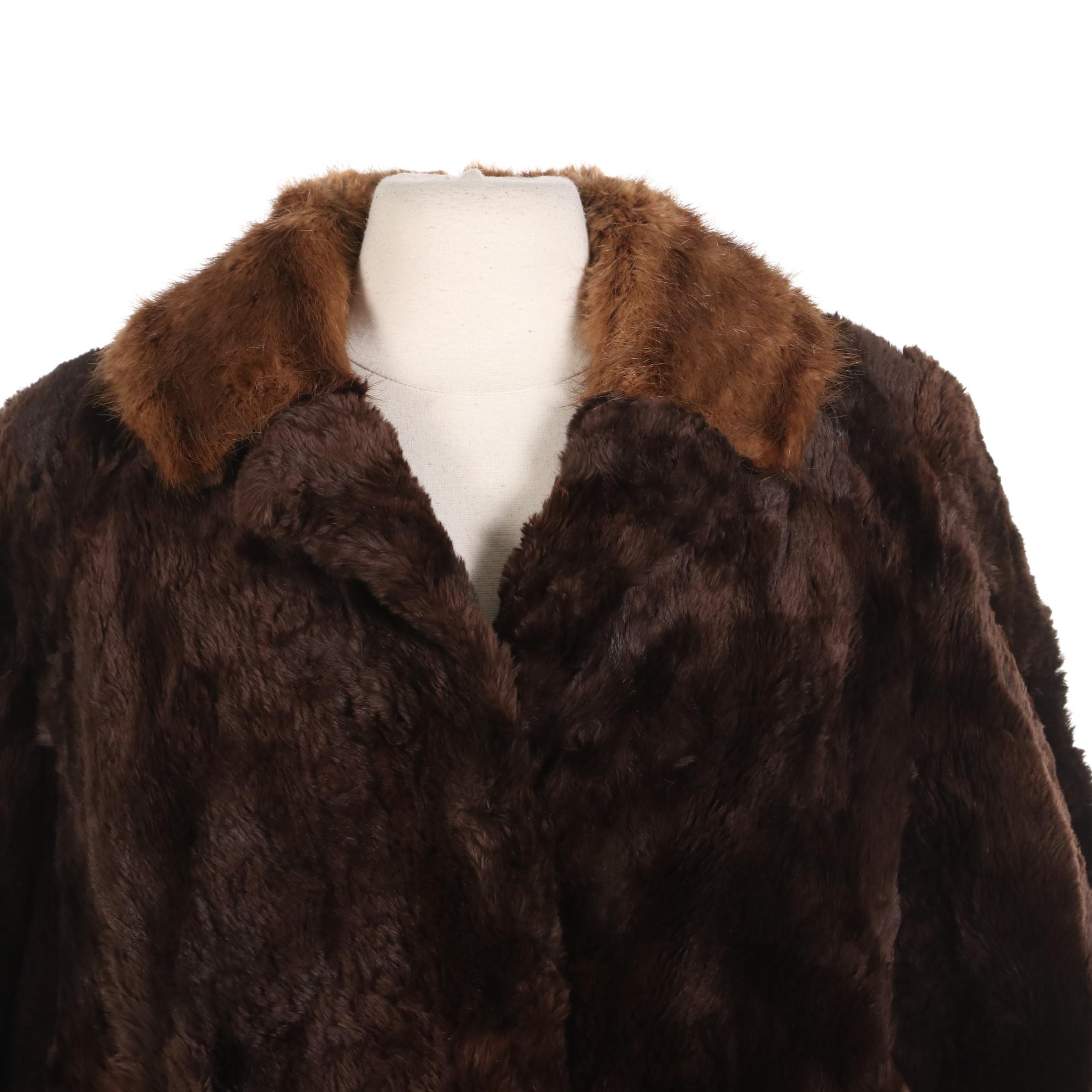 Sheared Rabbit Fur Jacket with Muskrat Fur Collar