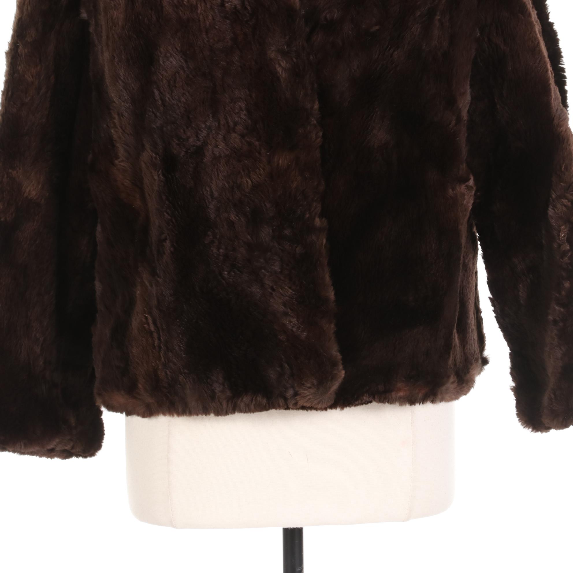 Sheared Rabbit Fur Jacket with Muskrat Fur Collar
