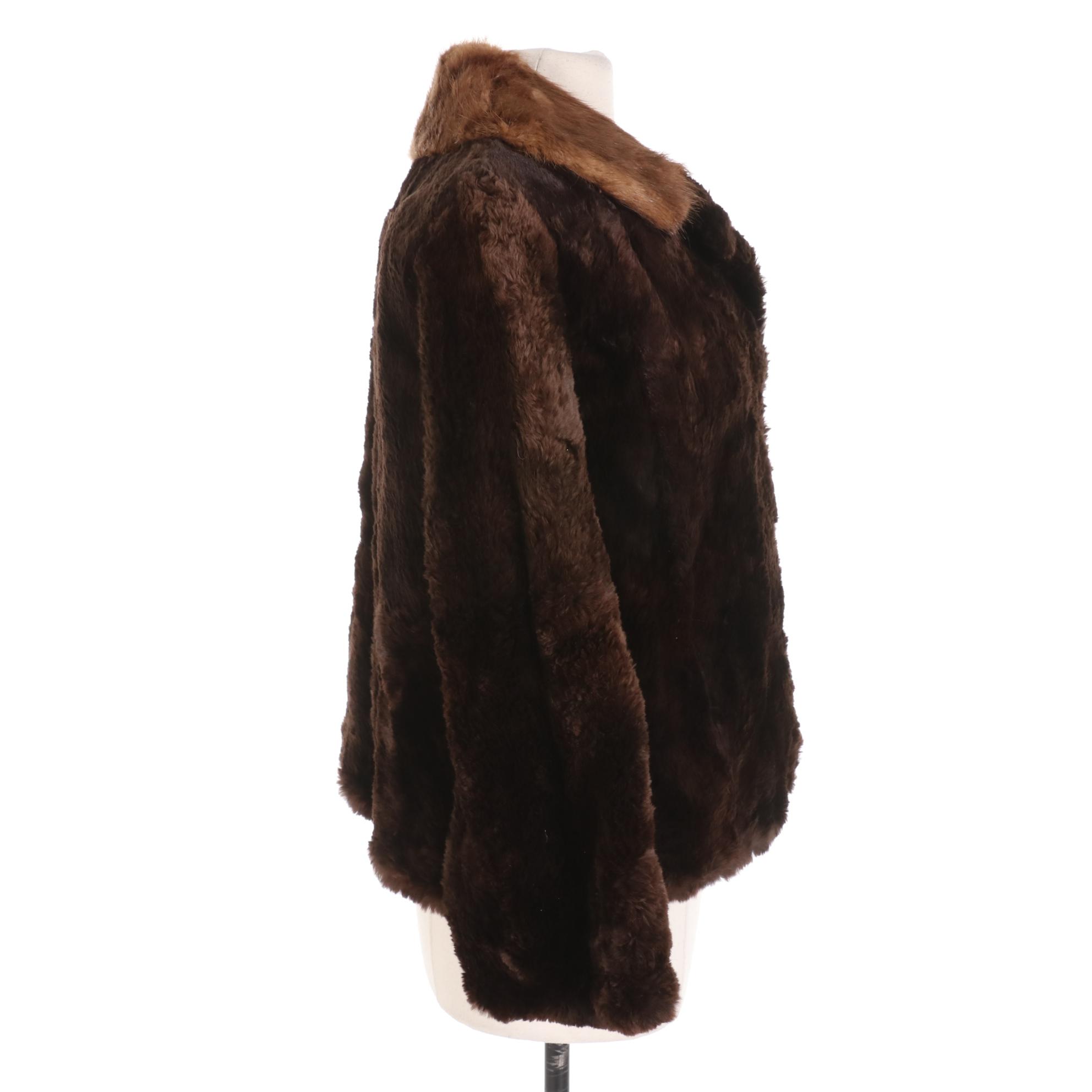 Sheared Rabbit Fur Jacket with Muskrat Fur Collar