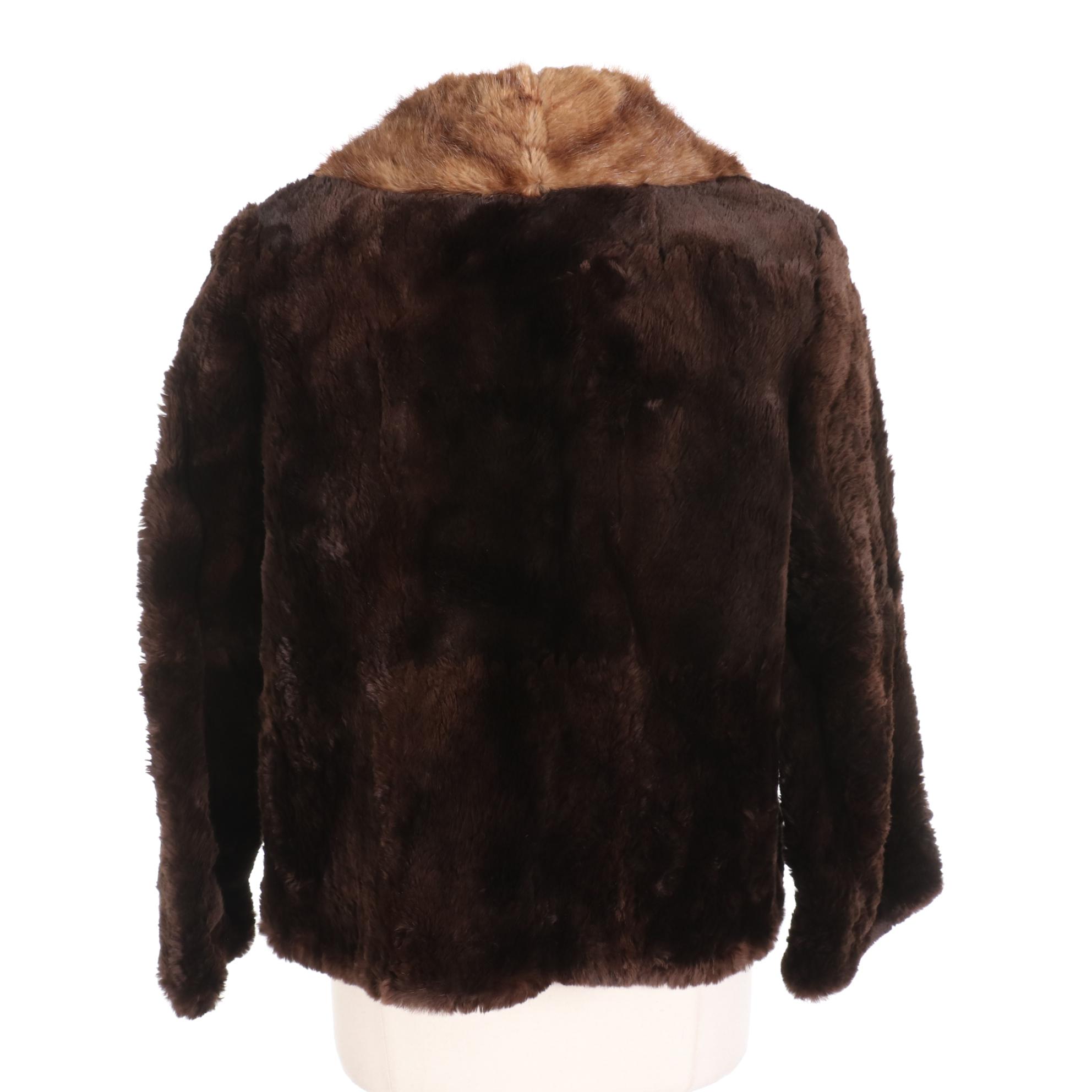 Sheared Rabbit Fur Jacket with Muskrat Fur Collar